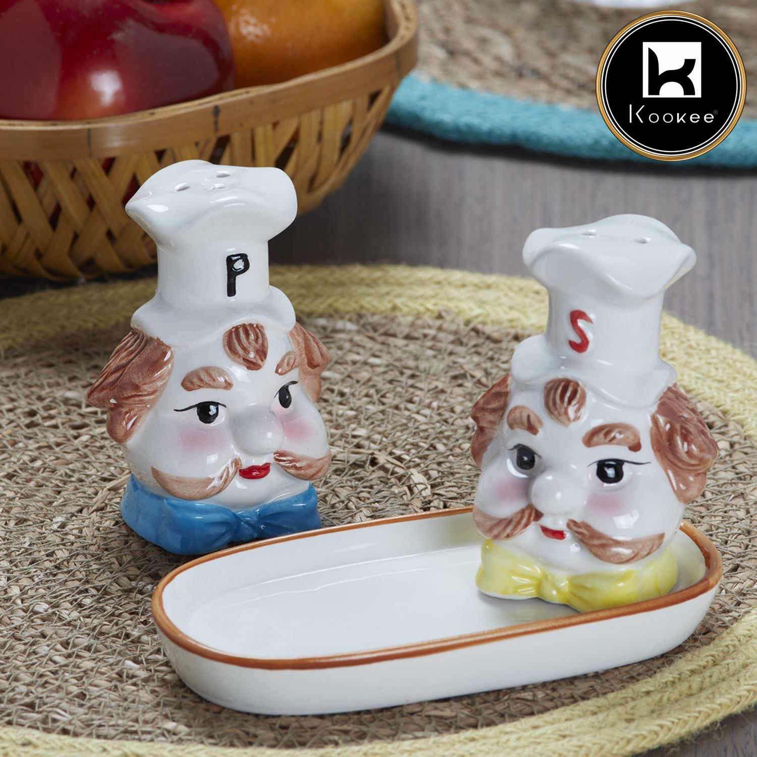Ceramic Salt Pepper Container Set with tray (V-SALT-008-1)