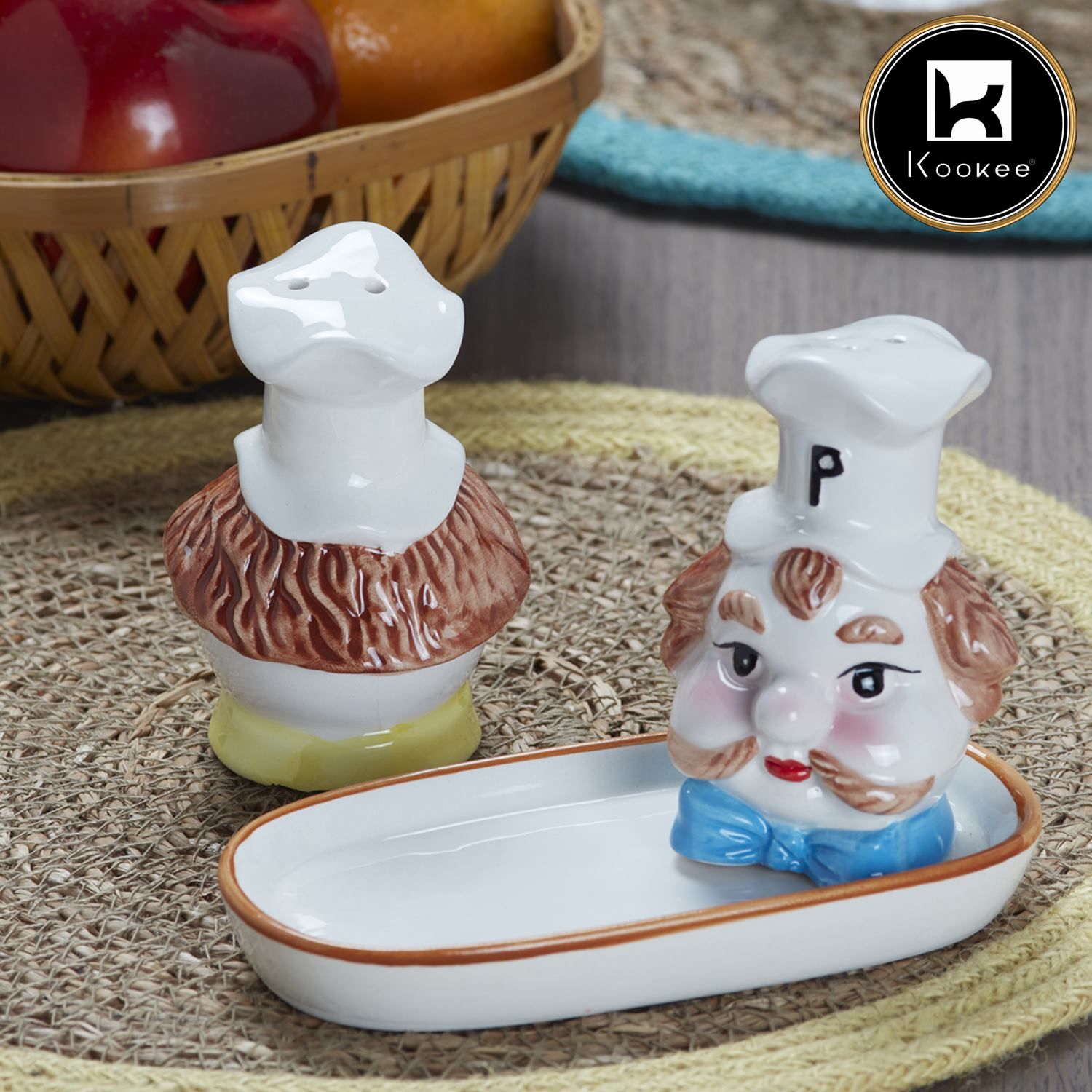 Ceramic Salt Pepper Container Set with tray (V-SALT-008-1)