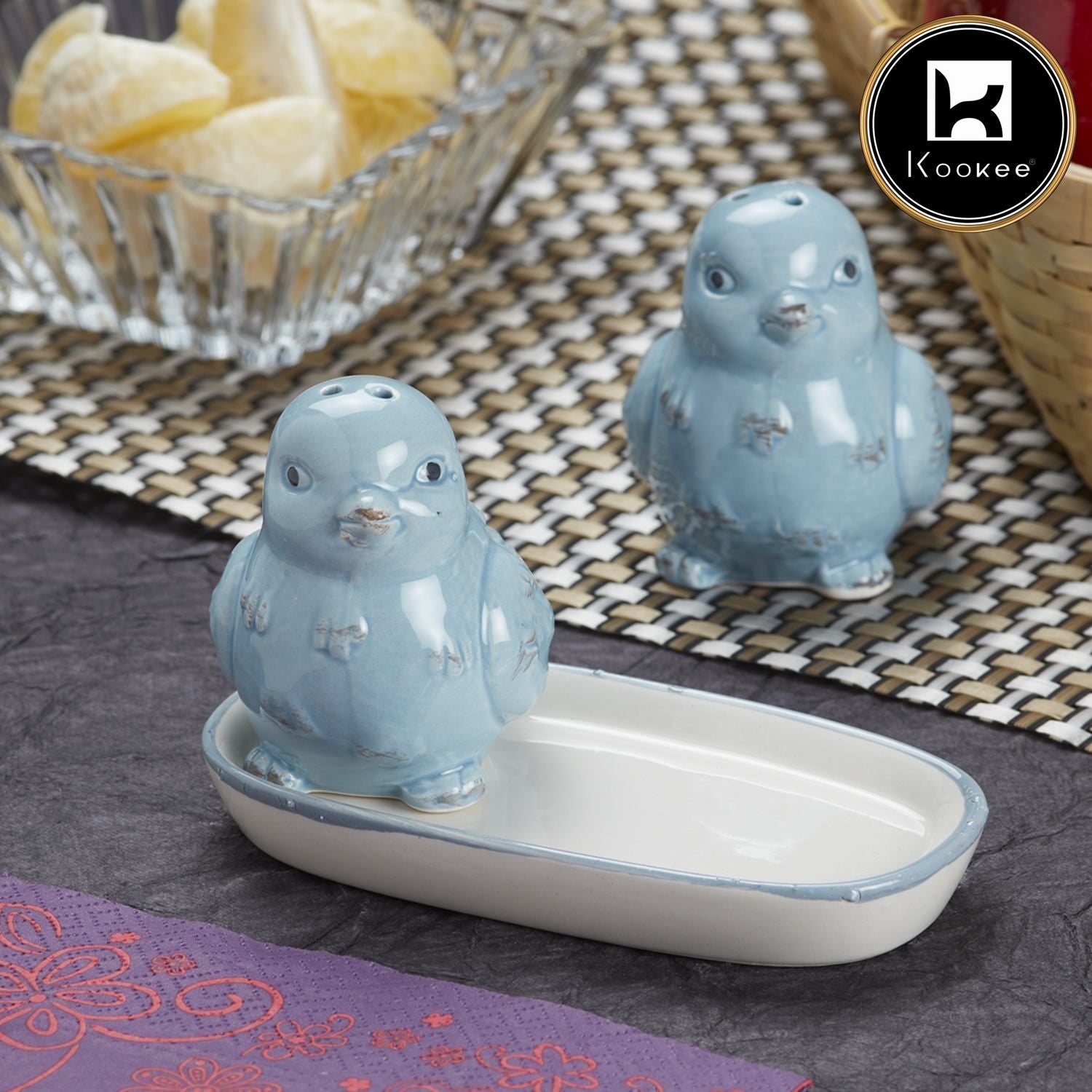 Ceramic Salt Pepper Container Set with tray (9975)