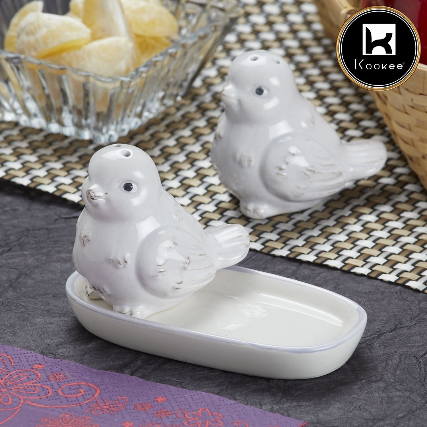 Ceramic Salt Pepper Container Set with tray (9976)