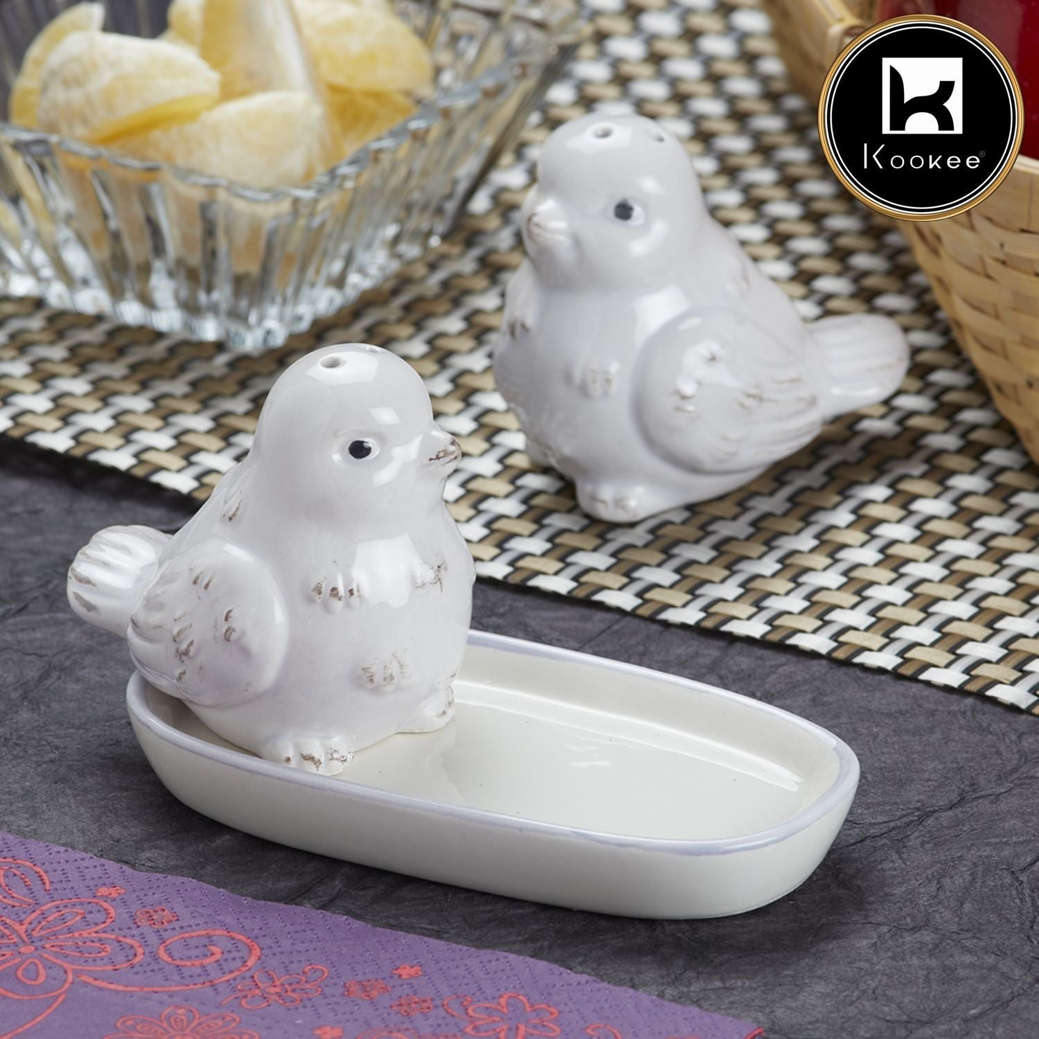 Ceramic Salt Pepper Container Set with tray (9976)