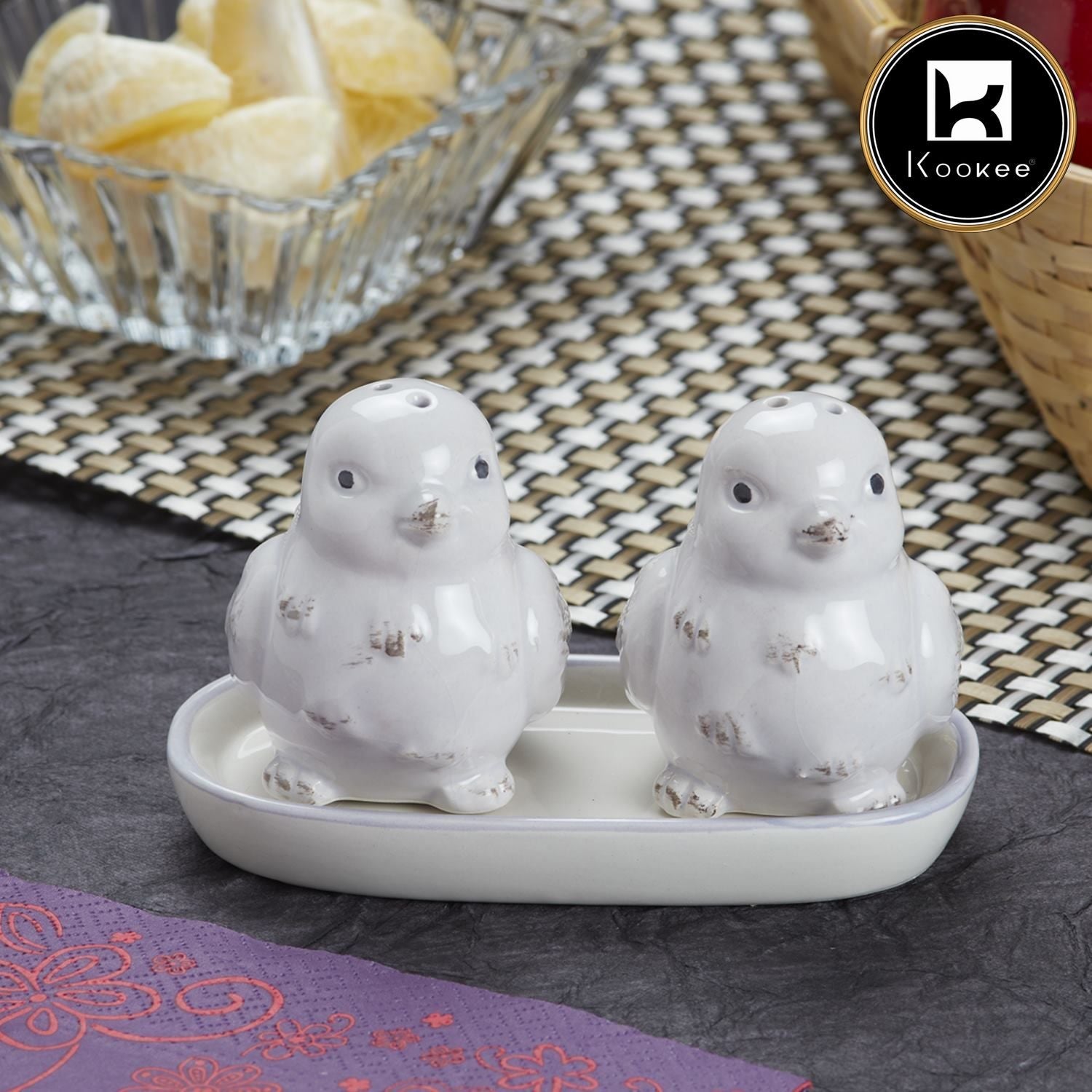 Kookee Ceramic Salt and Pepper Shakers Set with tray for Dining Table used as Shaker, Sprinkler, Spices Dispenser for Home, Kitchen and Restaurant