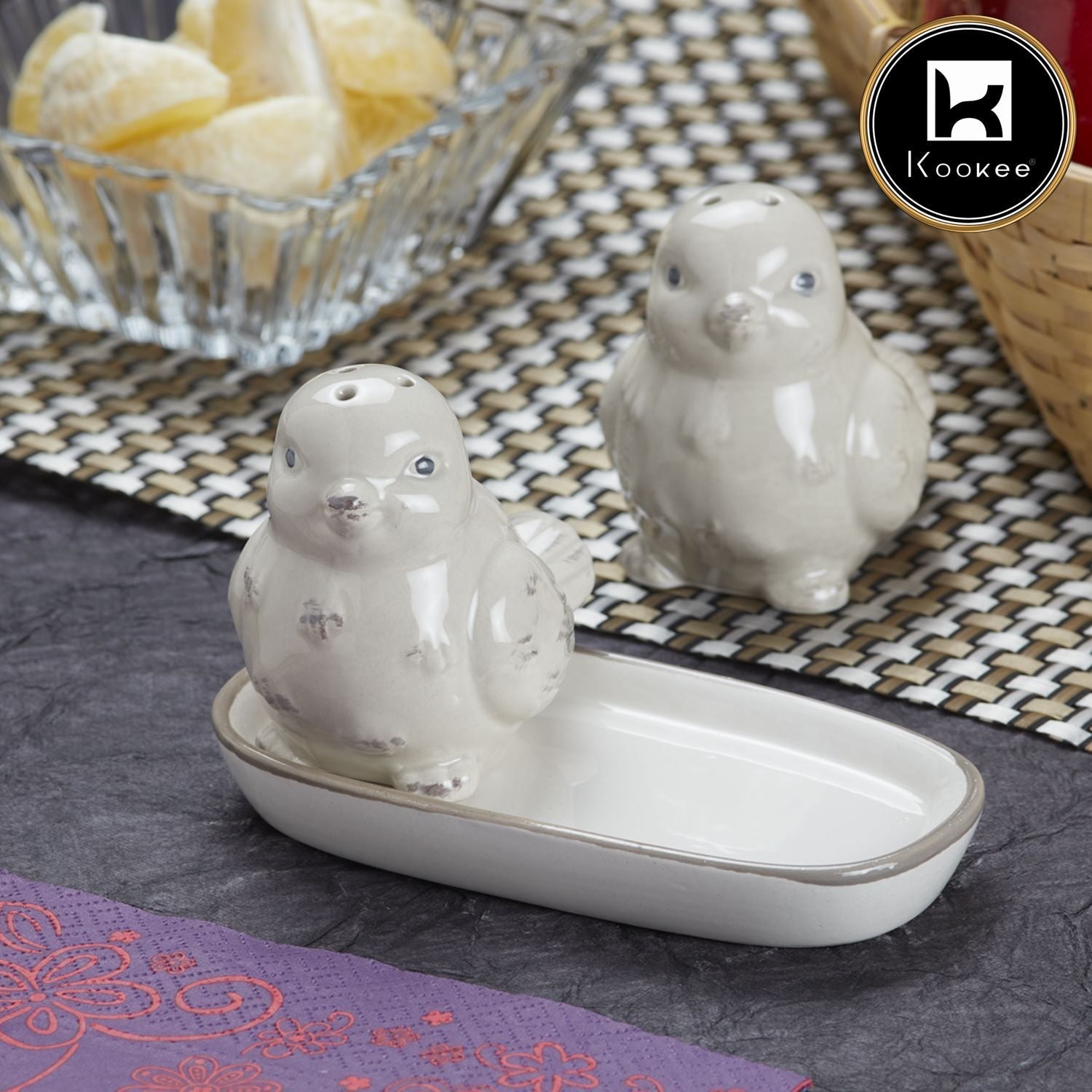 Ceramic Salt Pepper Container Set with tray (9978)