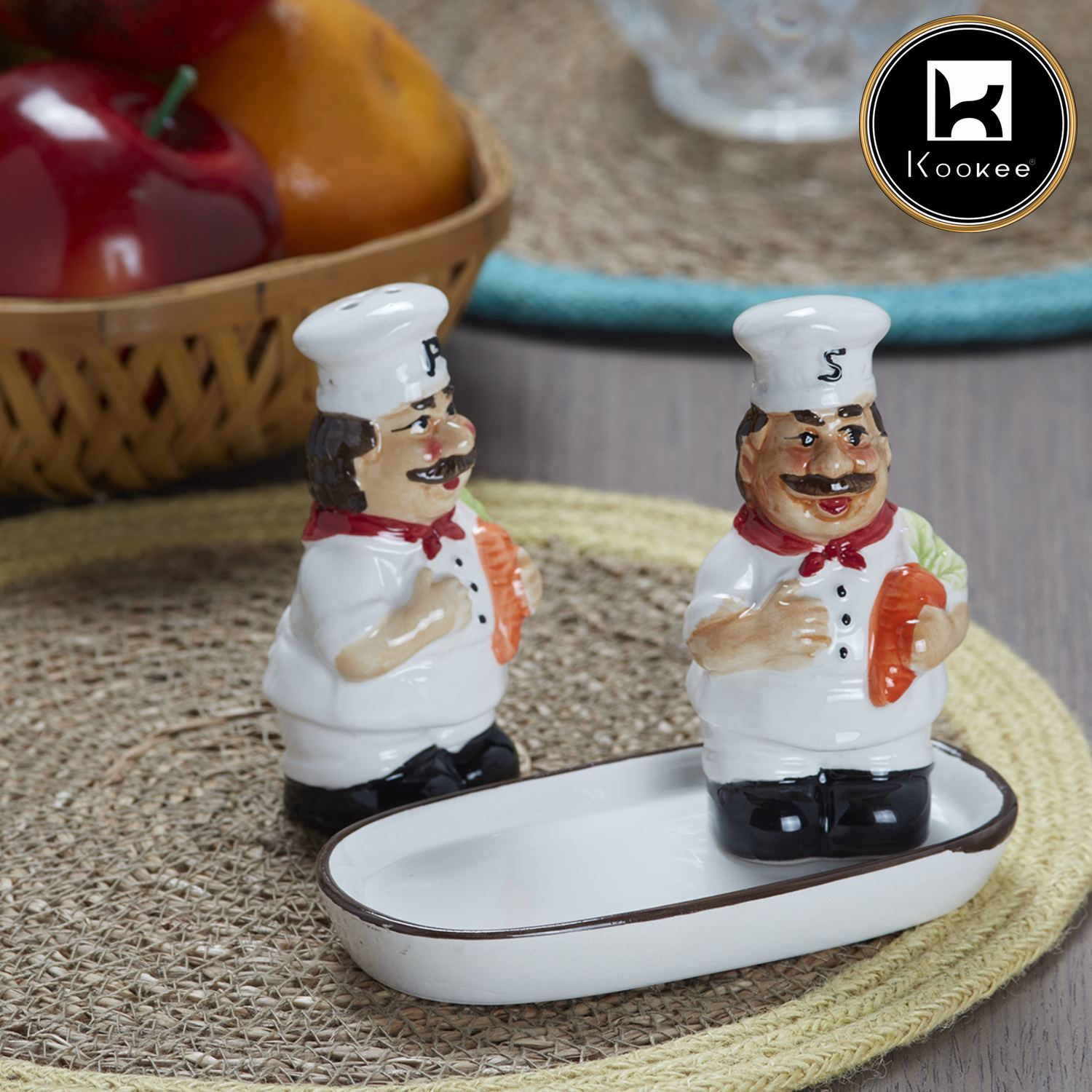 Ceramic Salt Pepper Container Set with tray (V-SALT-008-2)