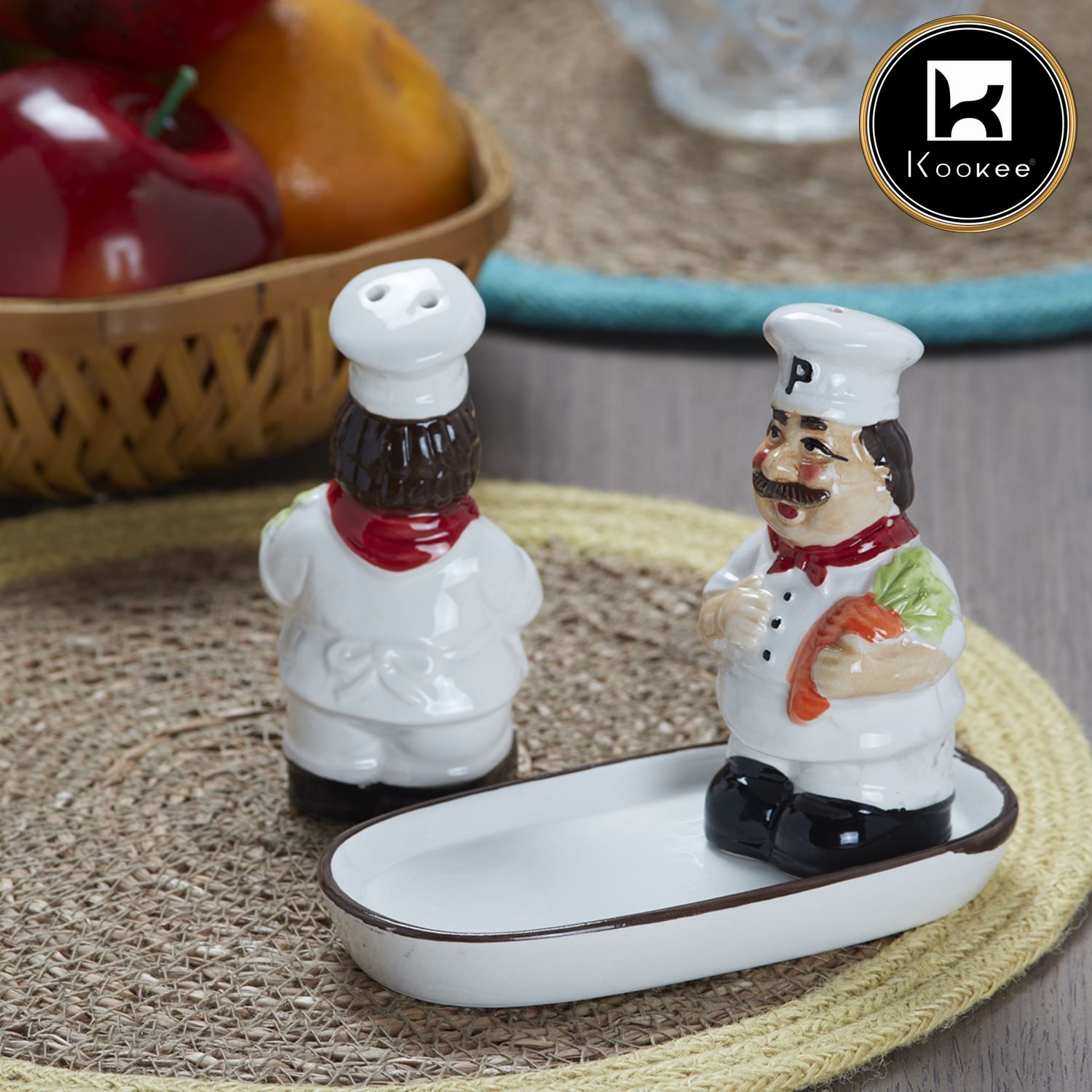 Ceramic Salt Pepper Container Set with tray (V-SALT-008-2)