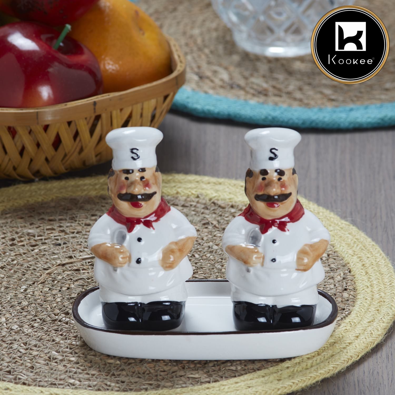 Kookee Ceramic Salt Pepper Container Set with tray (9980)