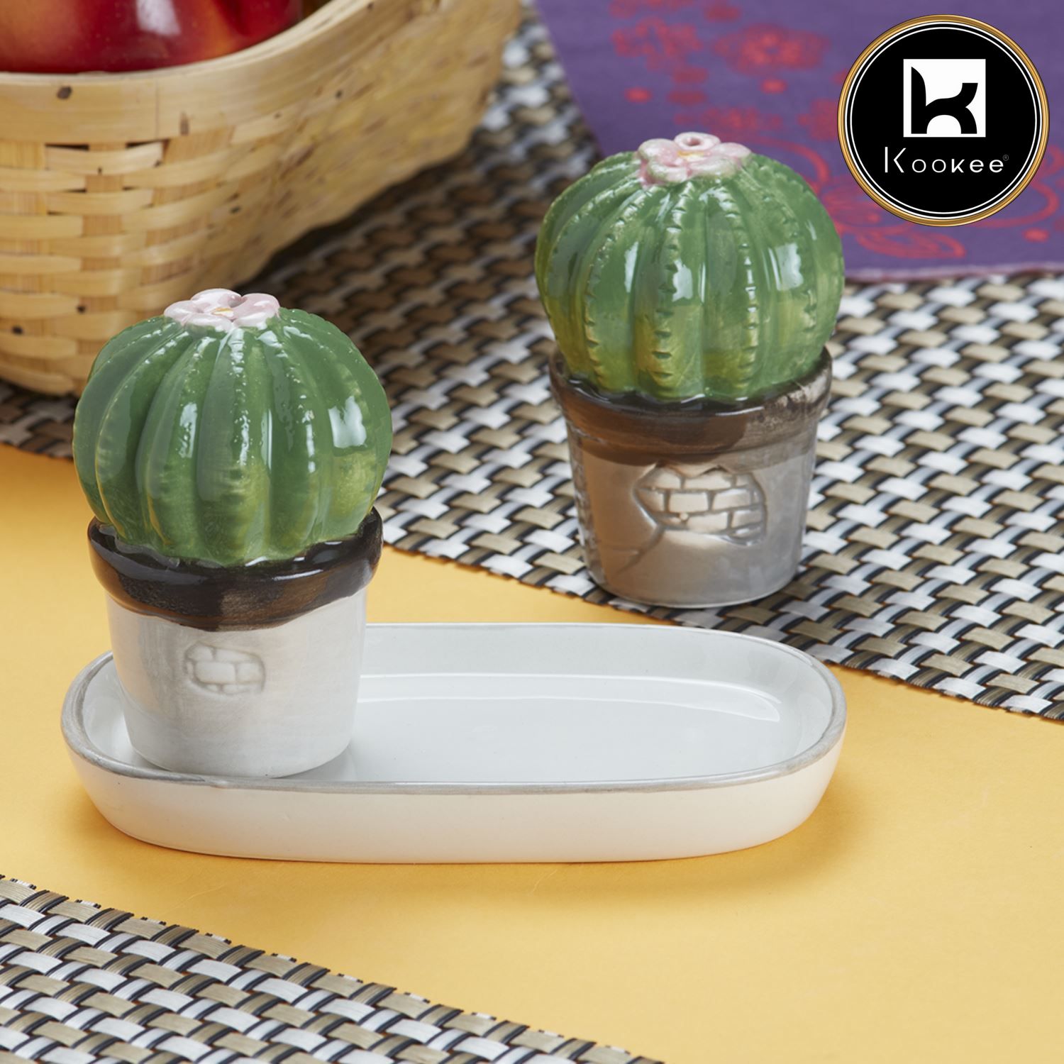 Ceramic Salt Pepper Container Set with tray (V-SALT-012-1)