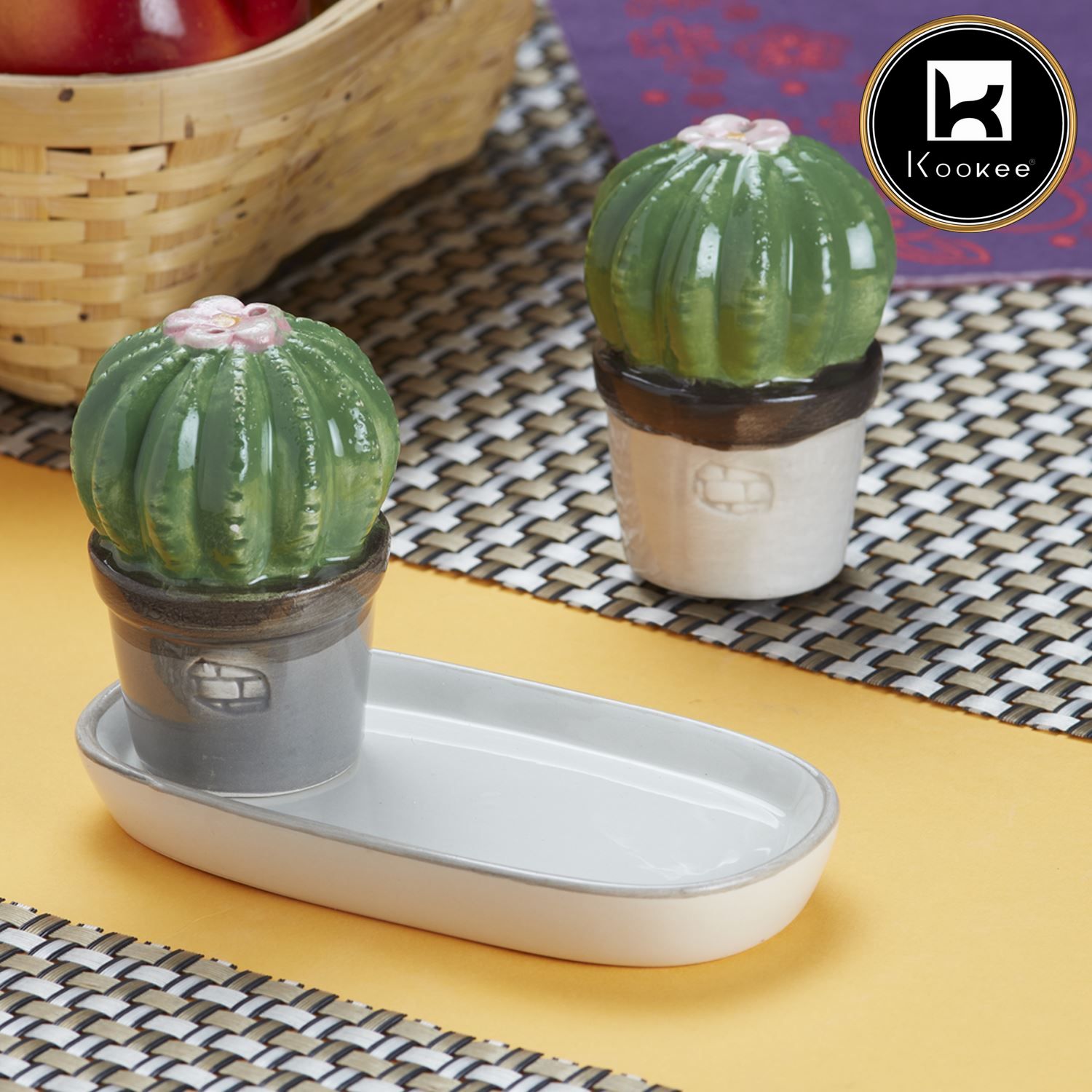 Ceramic Salt Pepper Container Set with tray (V-SALT-012-1)