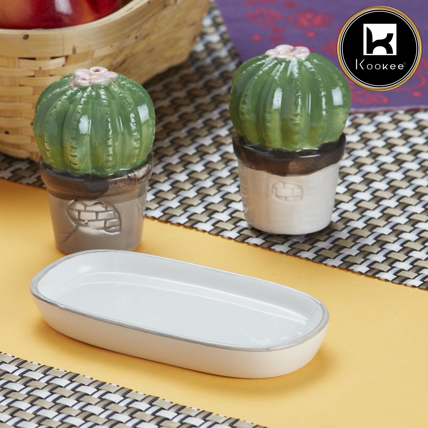 Ceramic Salt Pepper Container Set with tray (V-SALT-012-1)