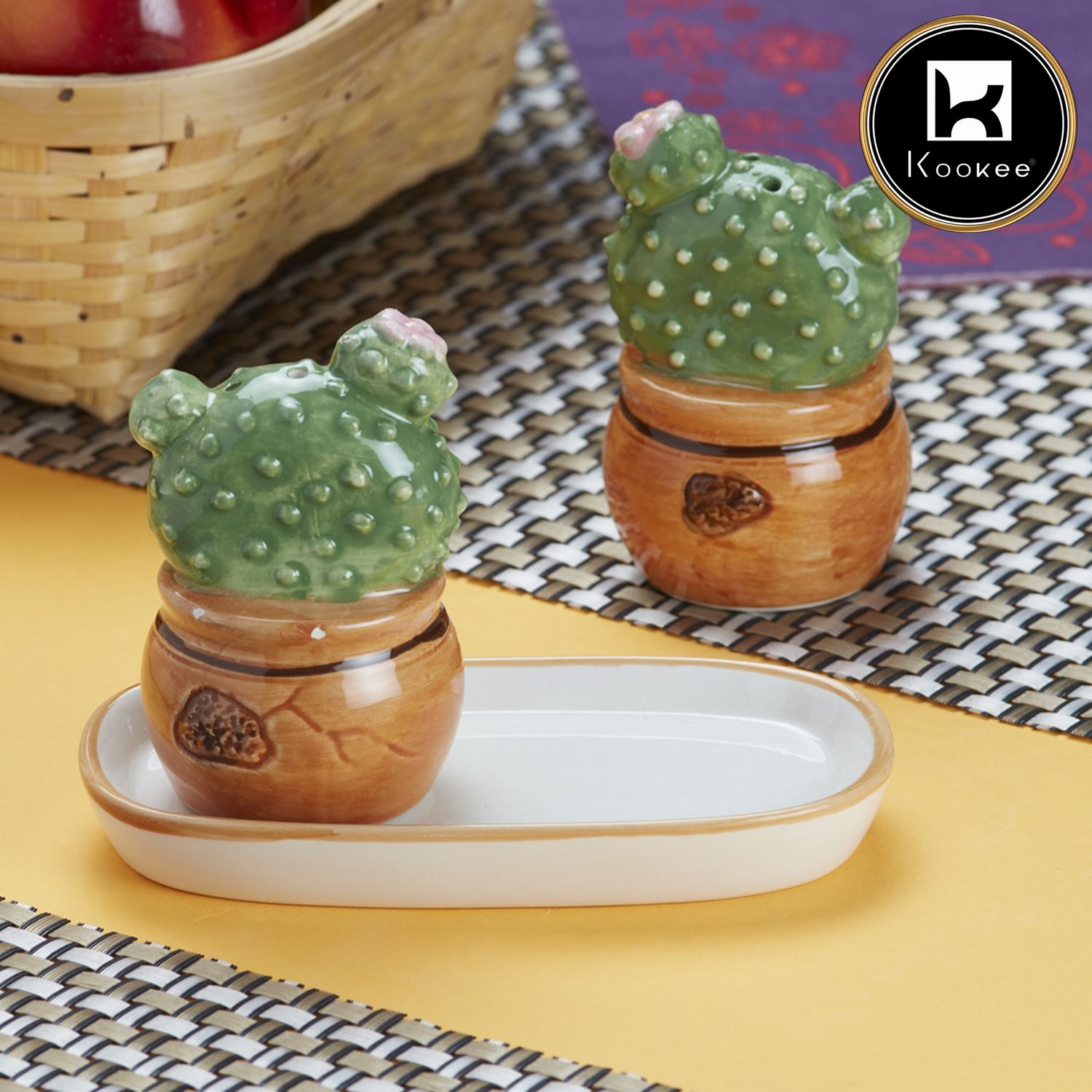 Ceramic Salt Pepper Container Set with tray (9983)