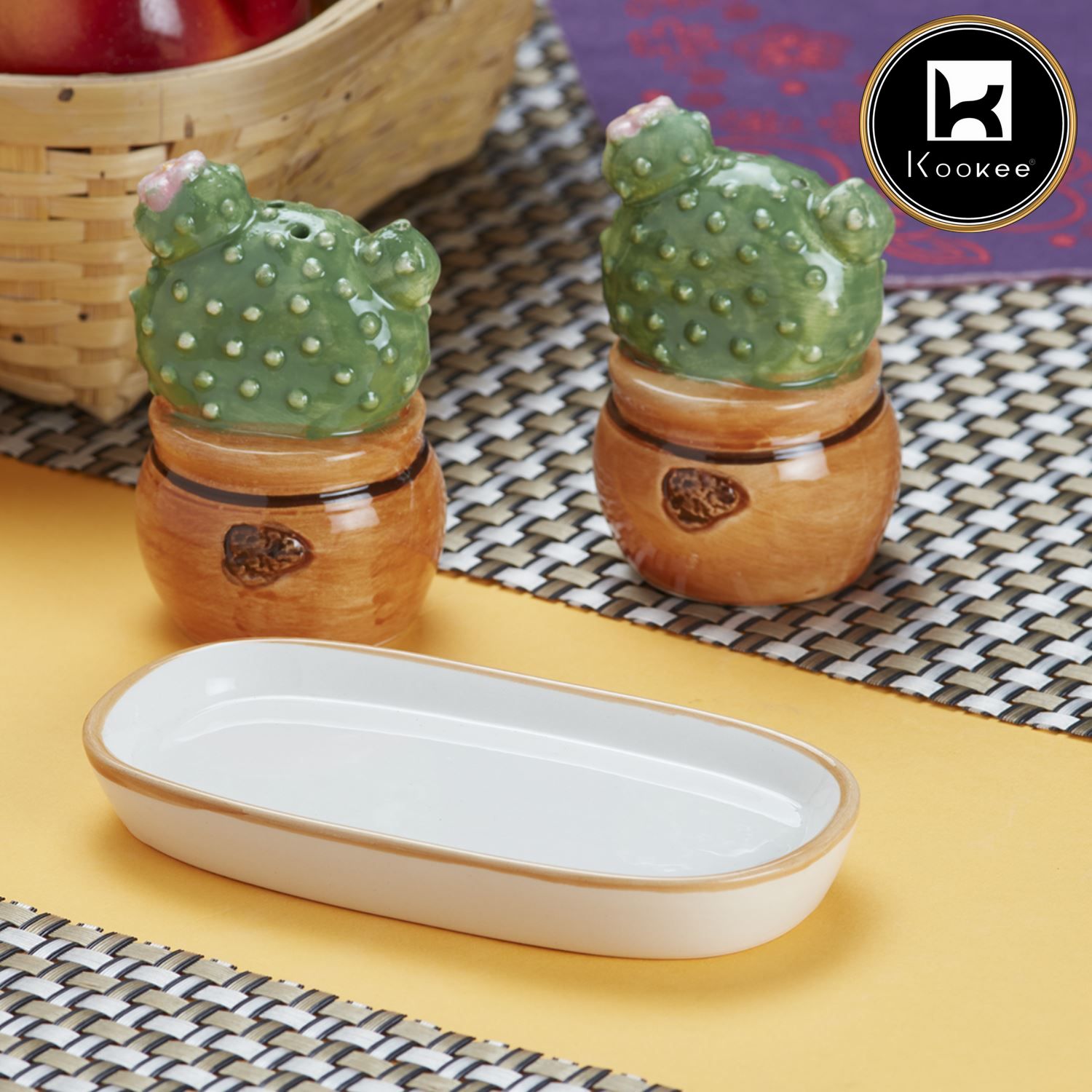 Ceramic Salt Pepper Container Set with tray (9983)