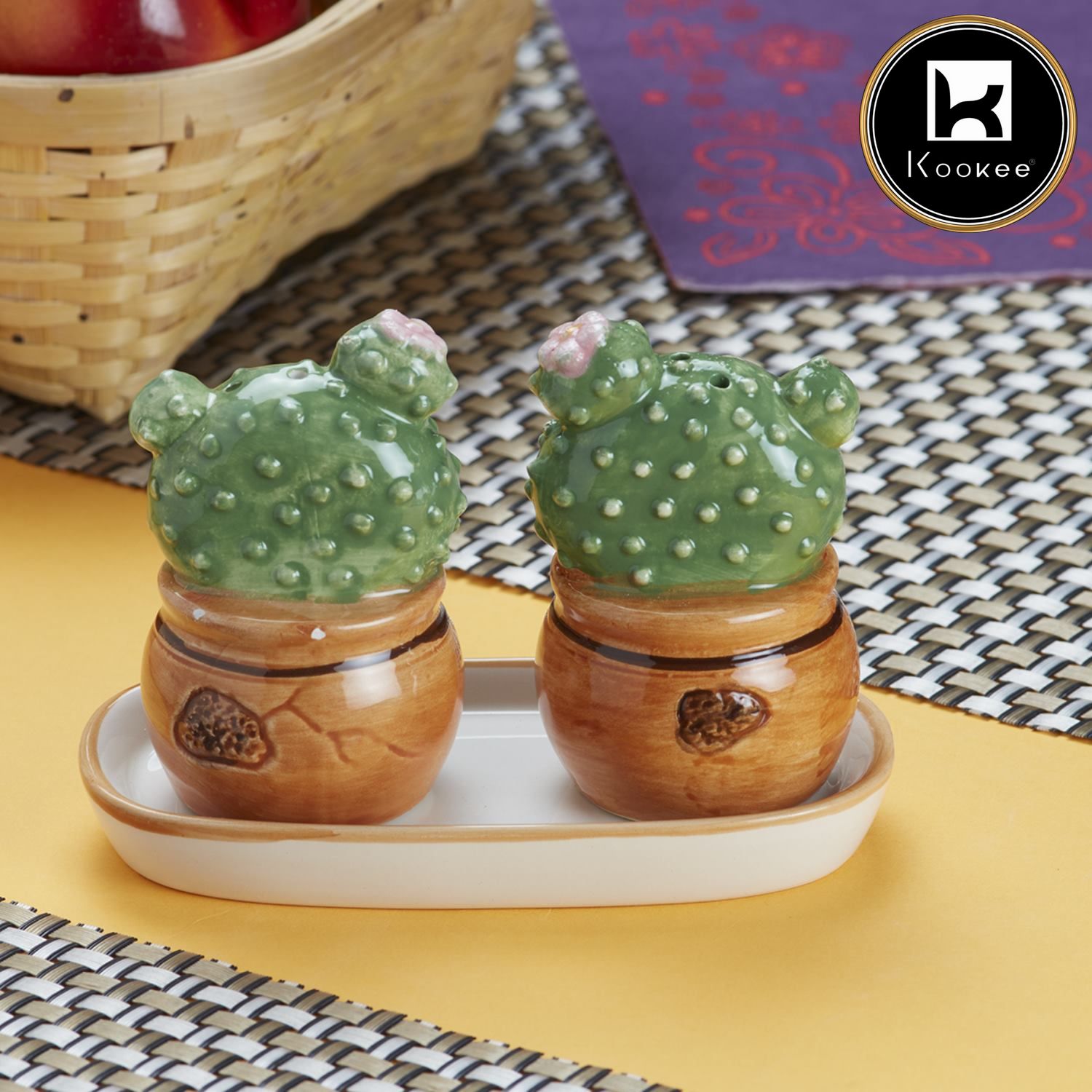Kookee Ceramic Salt Pepper Container Set with tray (9983)