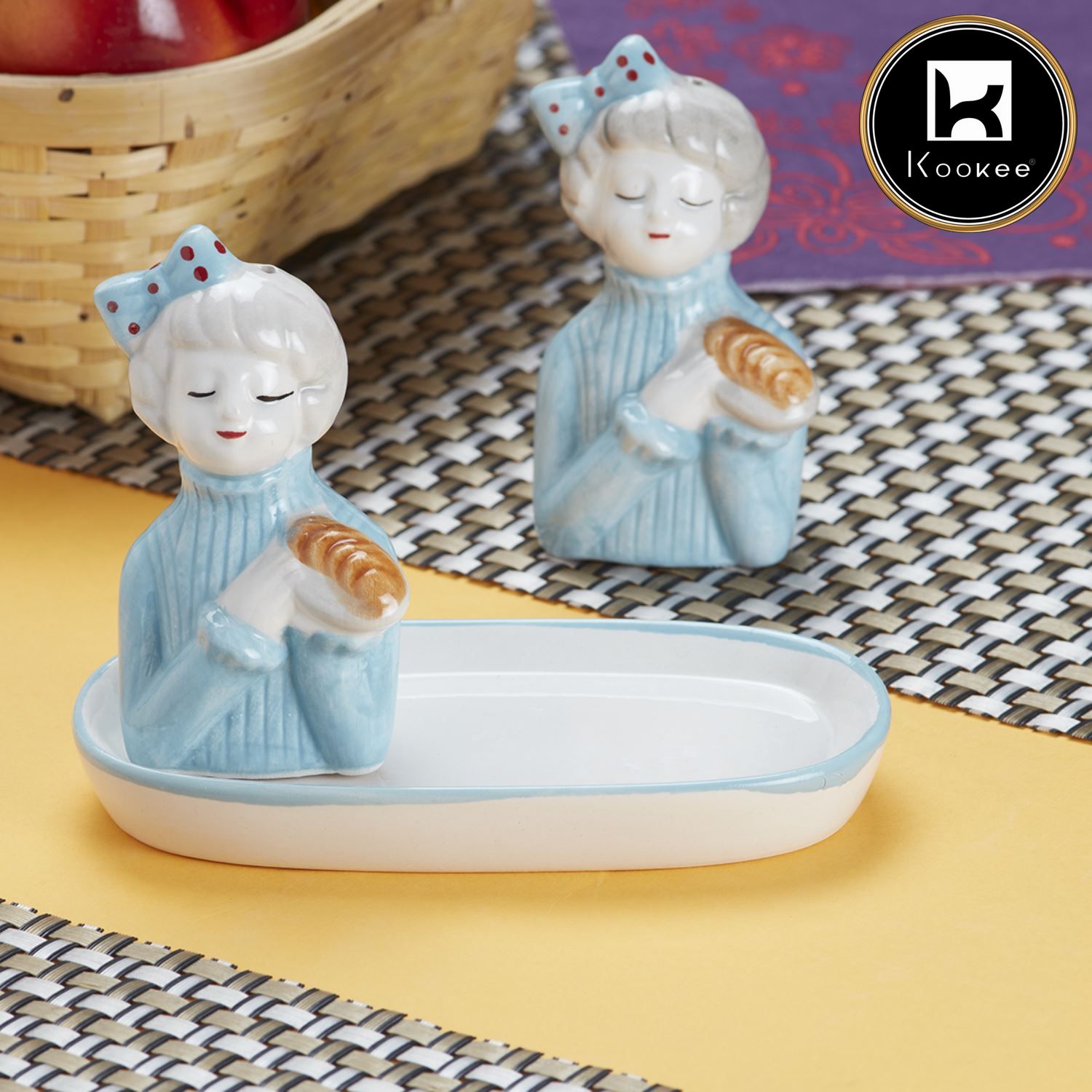 Ceramic Salt Pepper Container Set with tray (V-SALT-007-3)