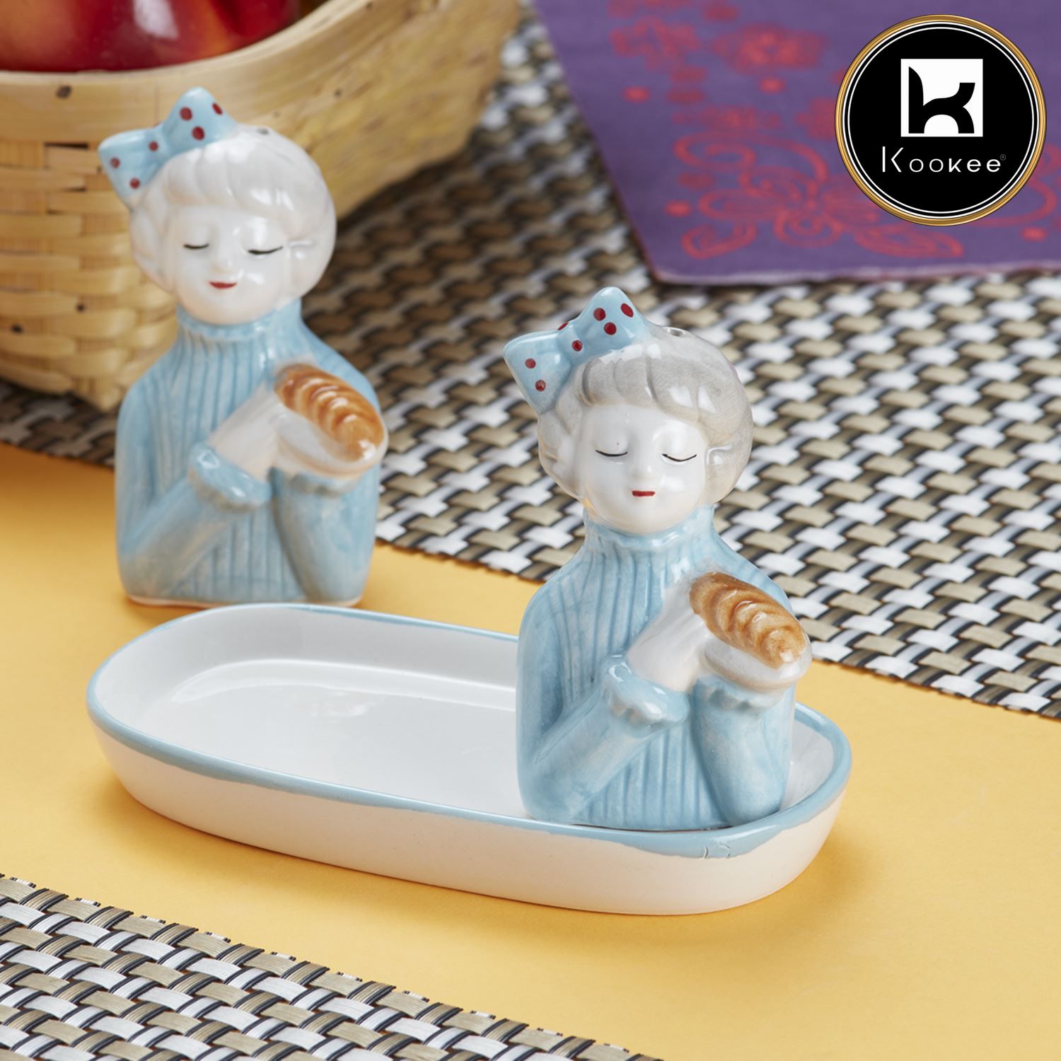 Ceramic Salt Pepper Container Set with tray (9984)