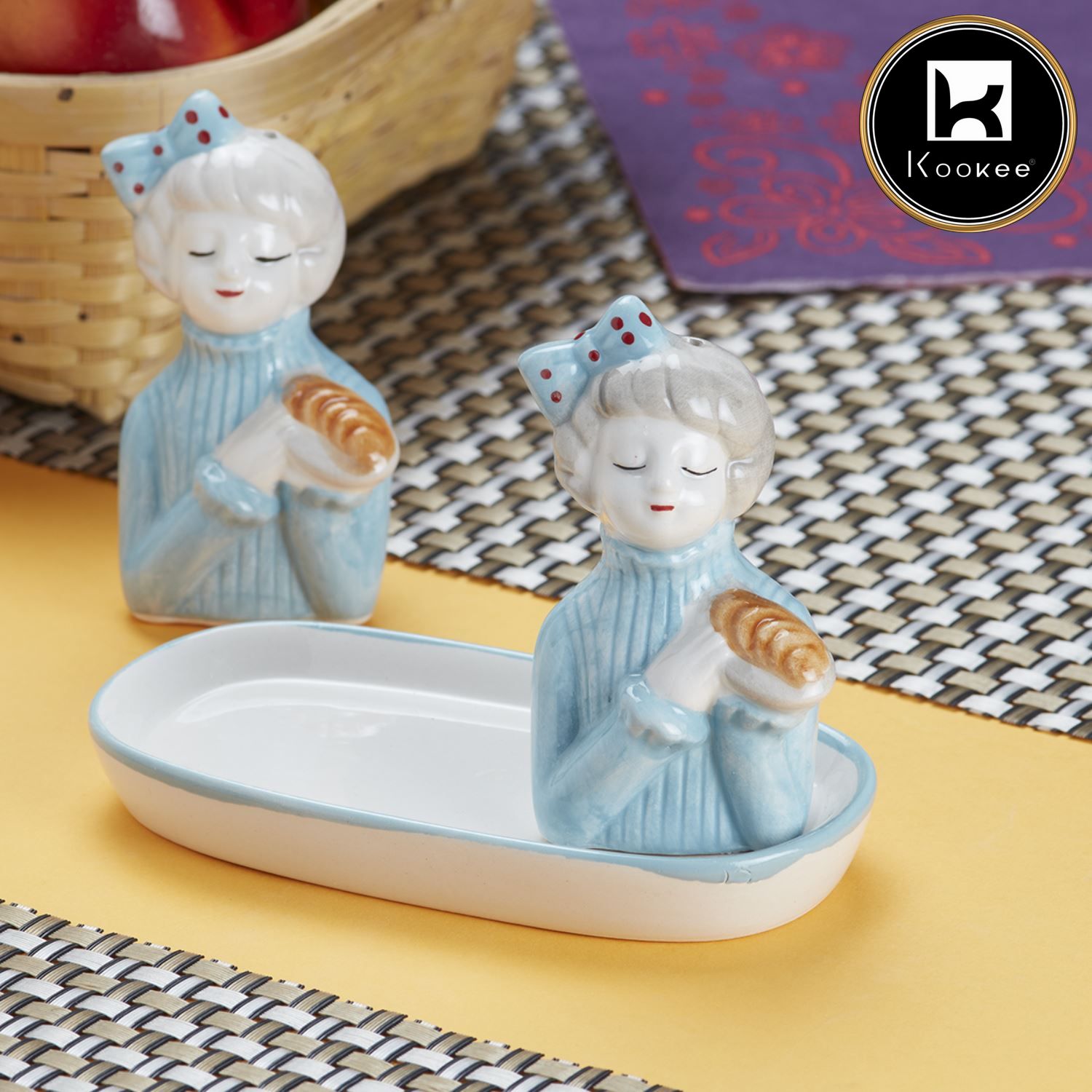 Ceramic Salt Pepper Container Set with tray (V-SALT-007-3)