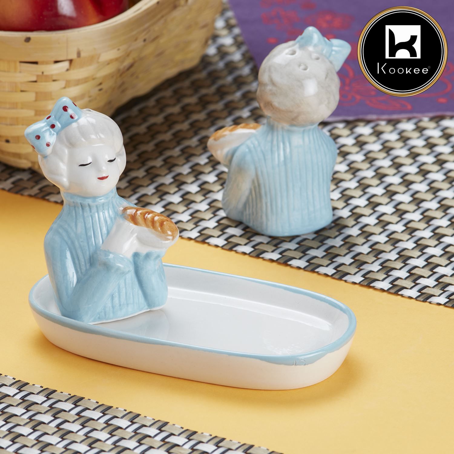 Ceramic Salt Pepper Container Set with tray (V-SALT-007-3)