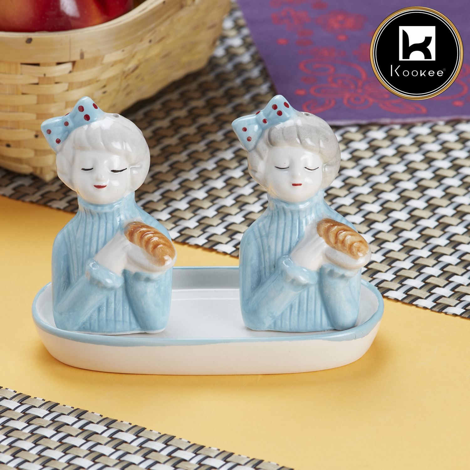 Kookee Ceramic Salt Pepper Container Set with tray (9984)