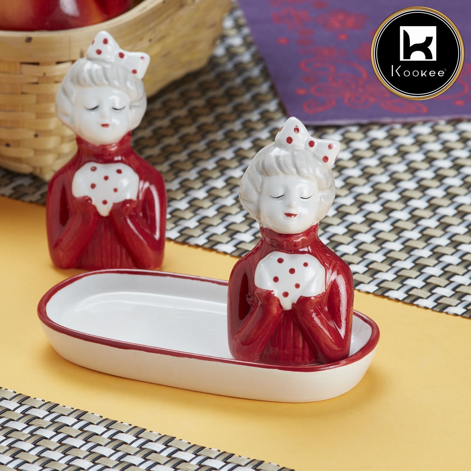 Ceramic Salt Pepper Container Set with tray (9985)