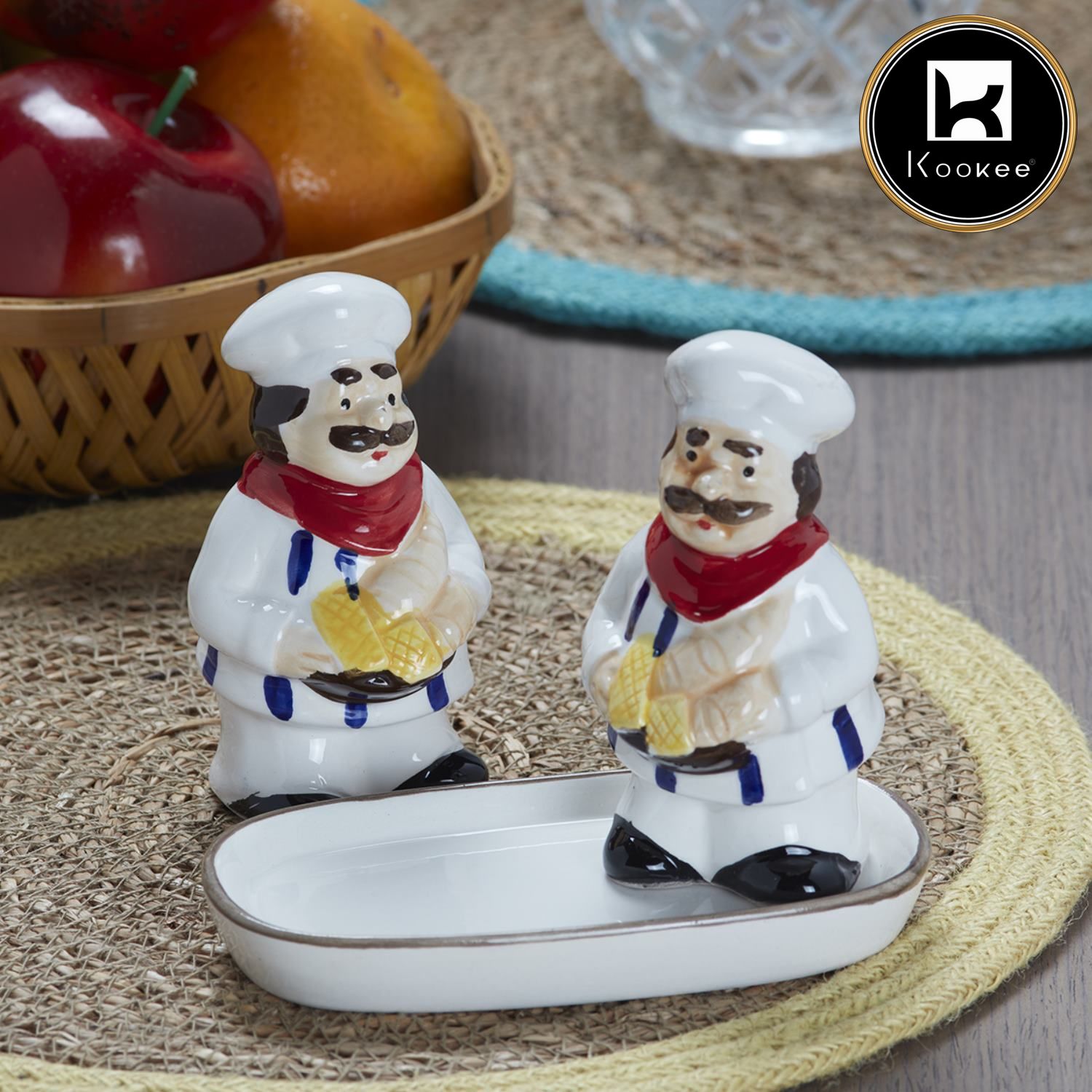 Ceramic Salt Pepper Container Set with tray (V-SALT-008-3)