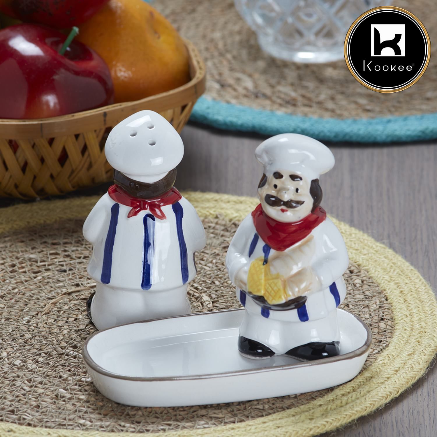 Ceramic Salt Pepper Container Set with tray (V-SALT-008-3)