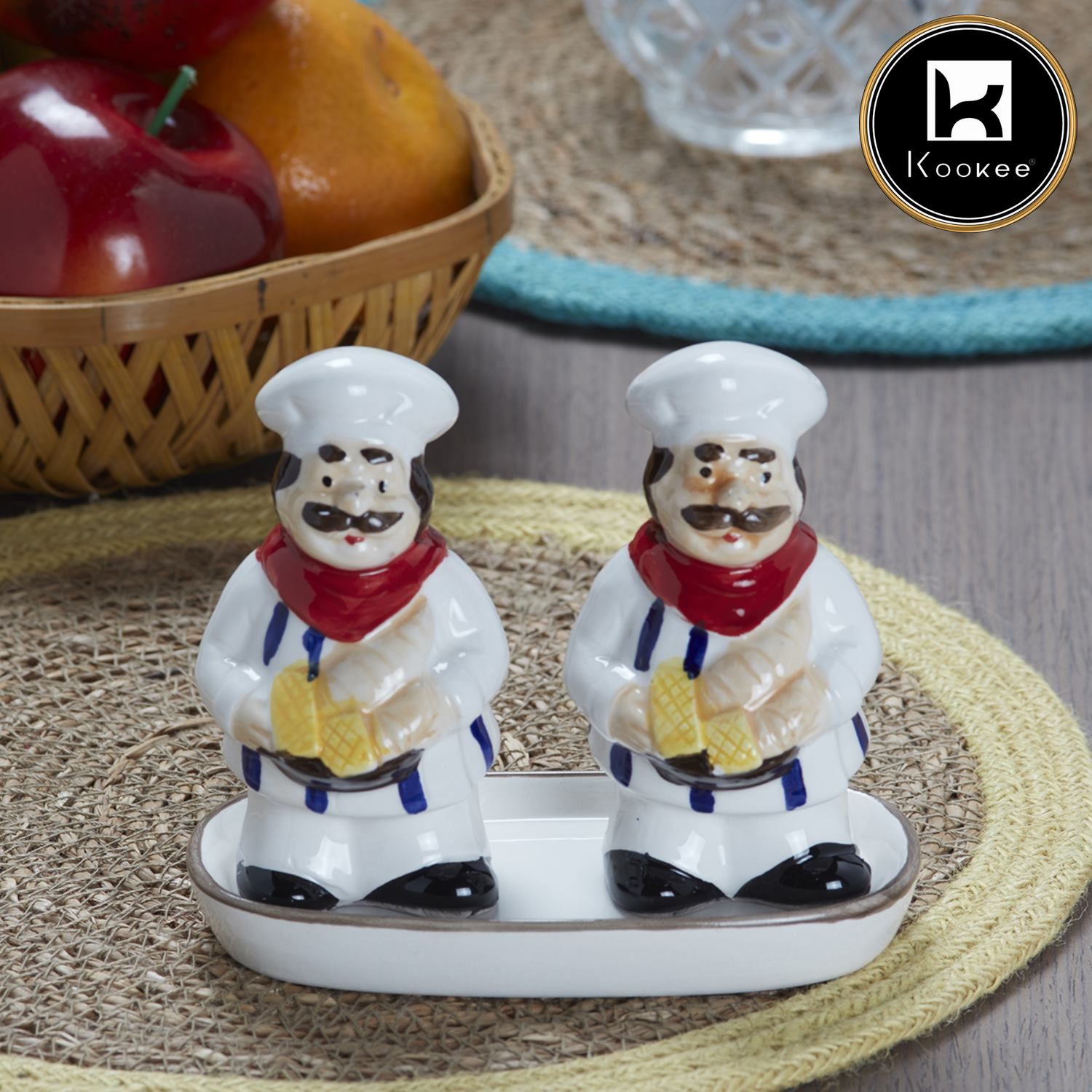 Kookee Ceramic Salt and Pepper Shakers Set with tray for Dining Table used as Namak Dhani, Shaker, Sprinkler, Spices Dispenser for Home, Kitchen and Restaurant