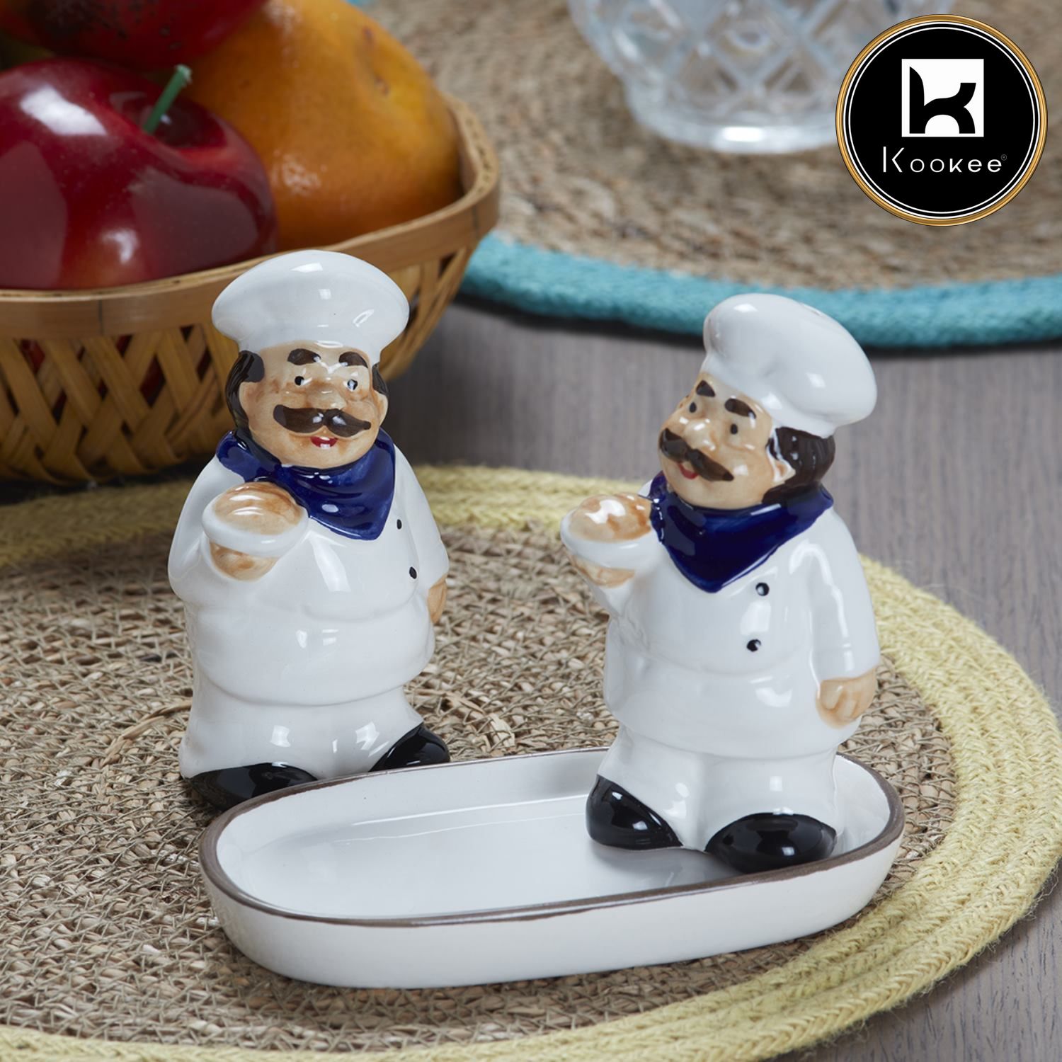 Ceramic Salt Pepper Container Set with tray (9987)