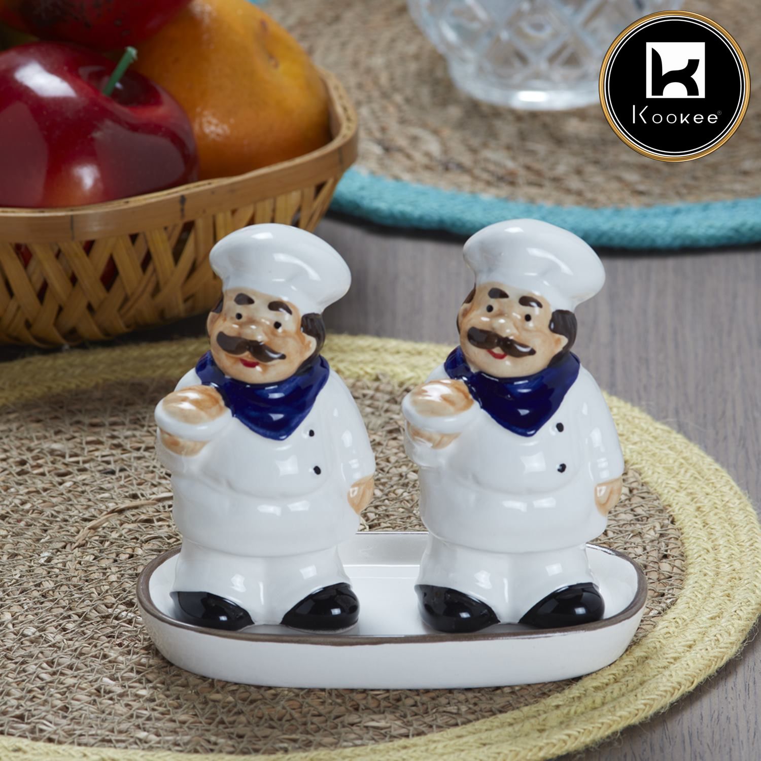 Kookee Ceramic Salt Pepper Container Set with tray (9987)