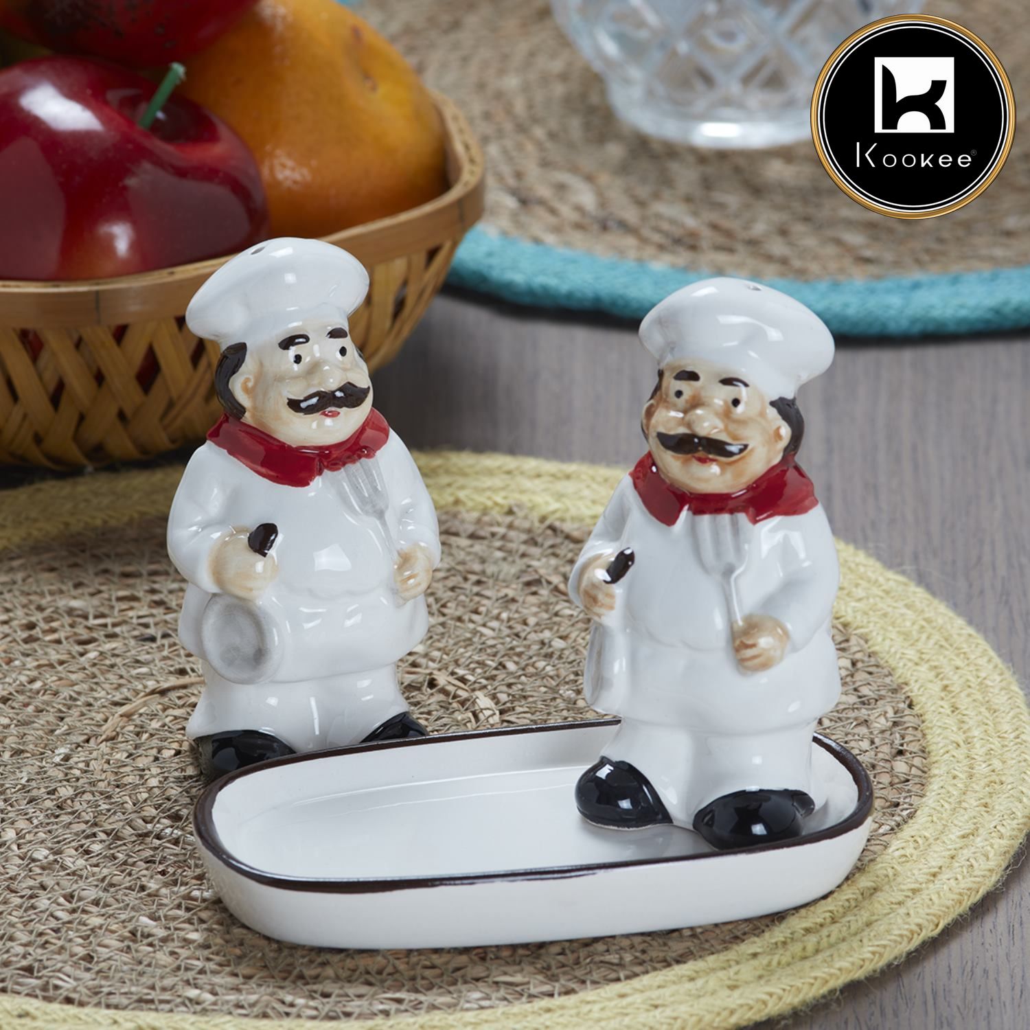 Ceramic Salt Pepper Container Set with tray (9988)