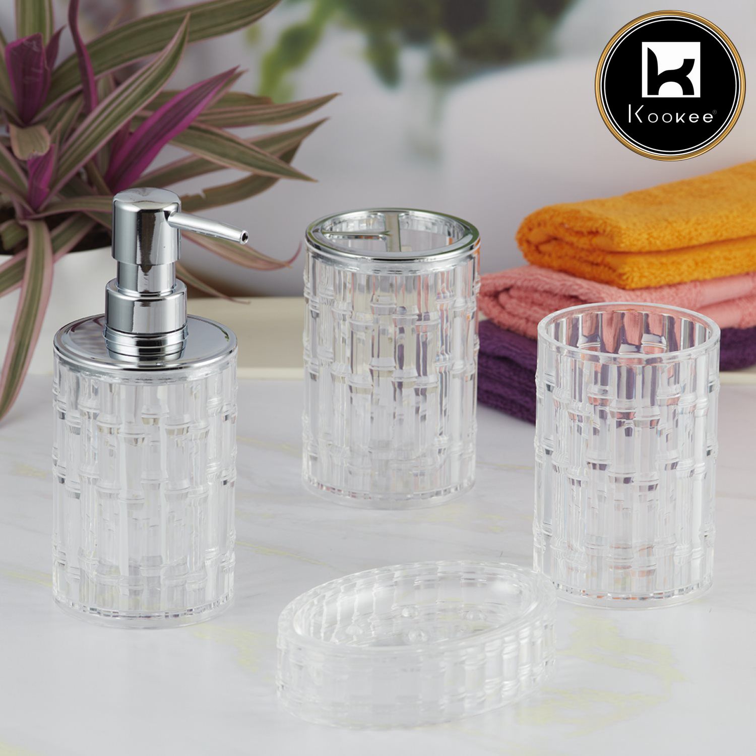 Acrylic Set of 4 Bath Set with Soap Dispenser (V-ABS-004)