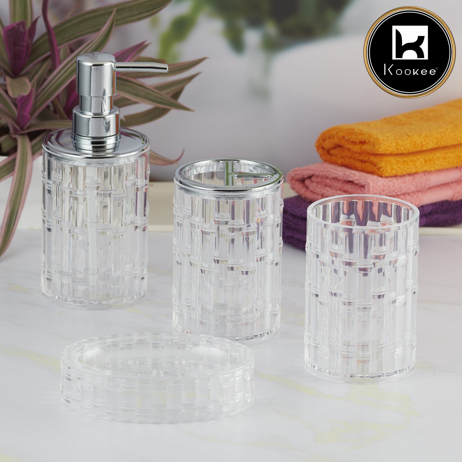 Acrylic Set of 4 Bath Set with Soap Dispenser (10049)