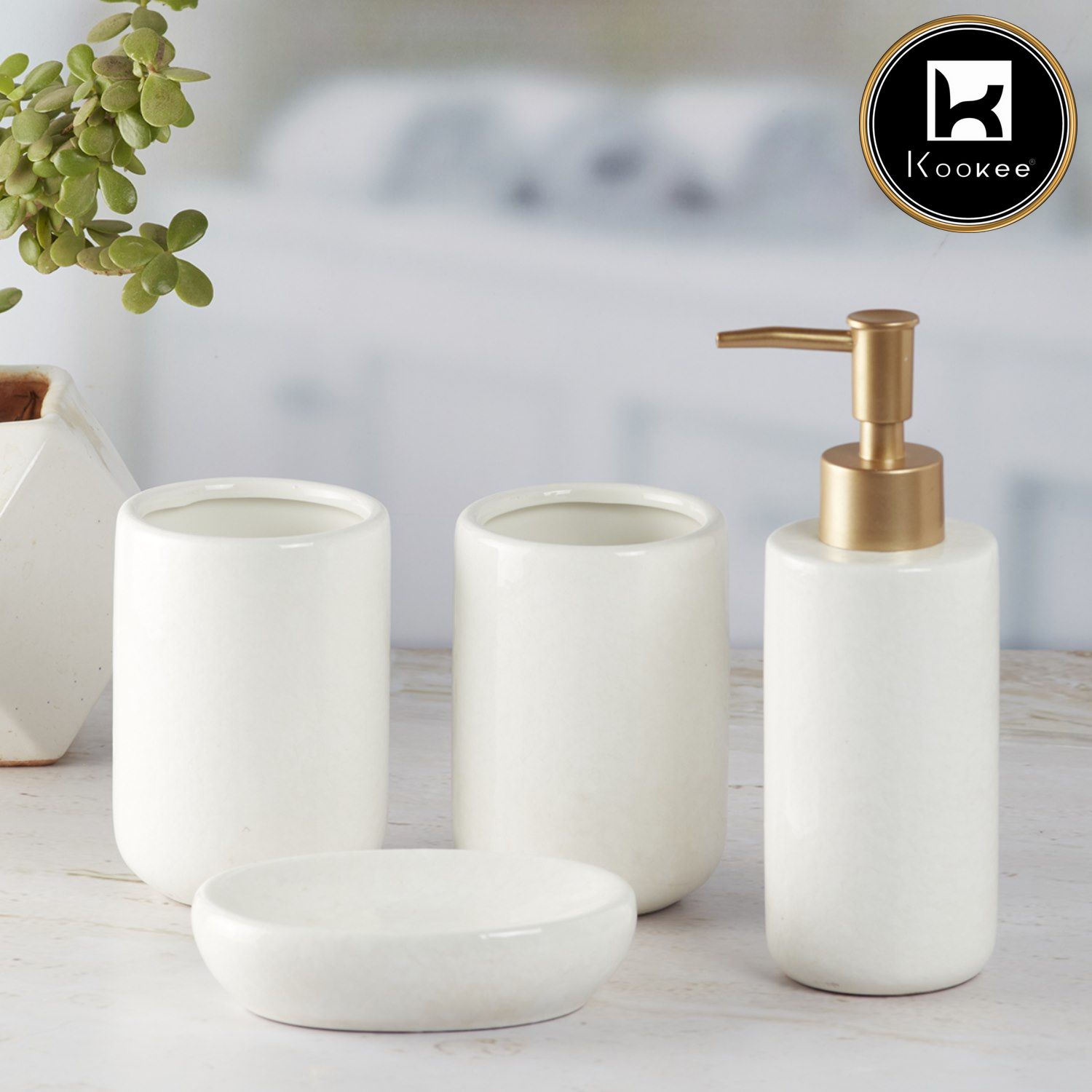 Kookee Ceramic Bathroom Sets, White, ART10053