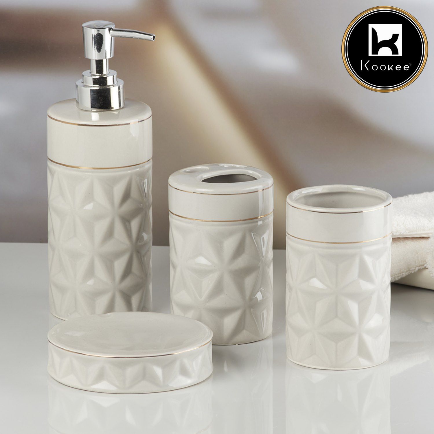 Kookee Ceramic Bathroom Sets, Grey, ART10055