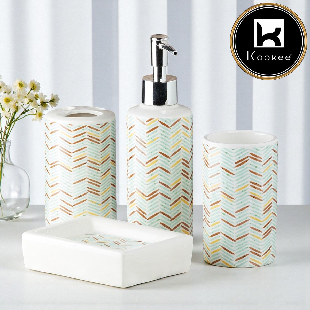 Ceramic Bathroom Set of 4 with Soap Dispenser (V-CBS-071-2)