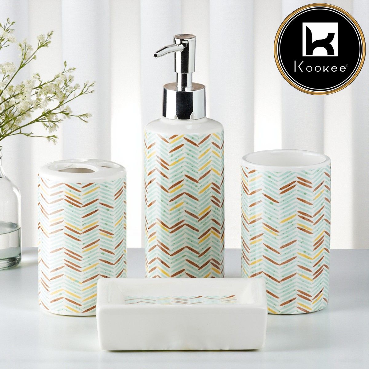 Ceramic Bathroom Set of 4 with Soap Dispenser (V-CBS-071-2)