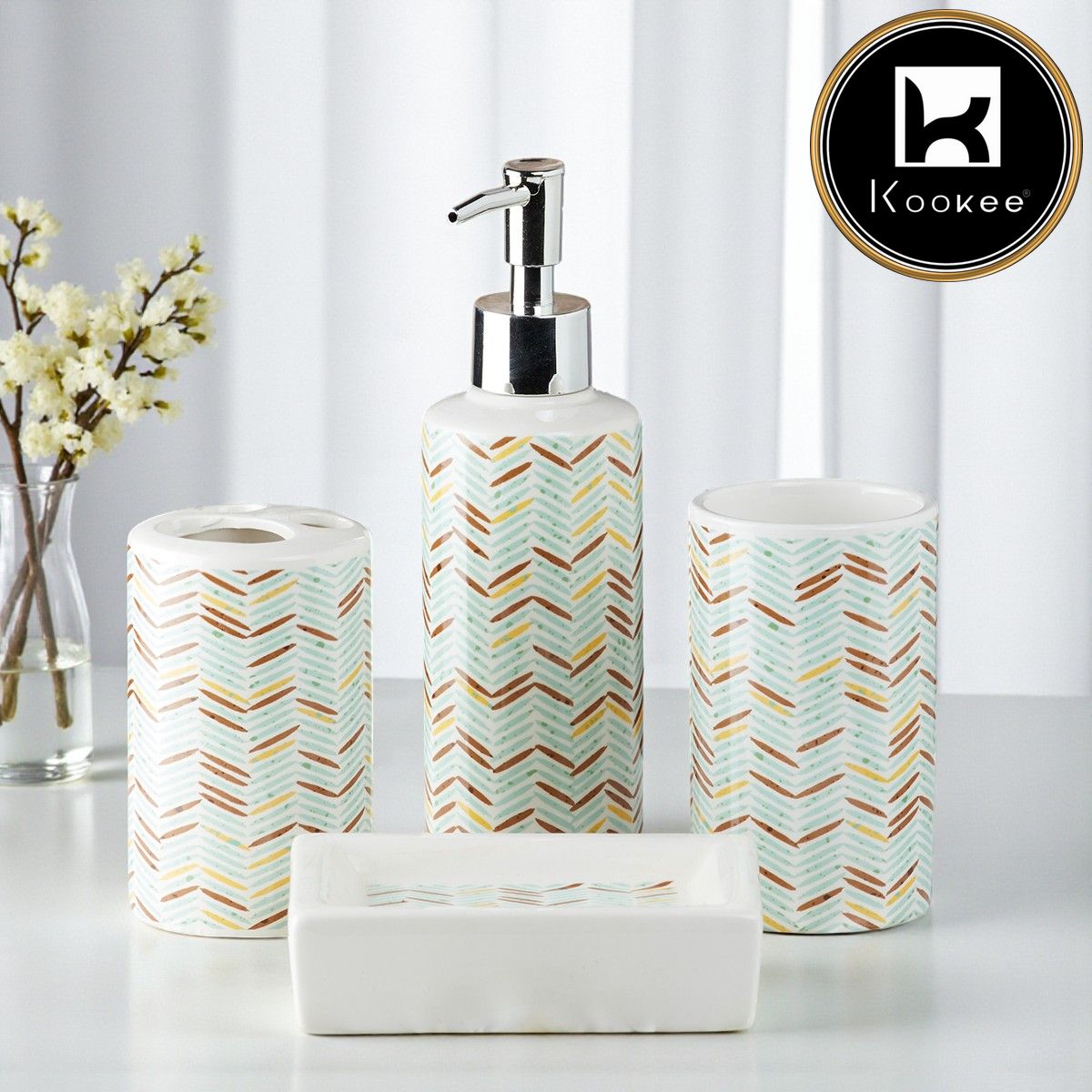 Kookee Ceramic Bathroom Sets, Multi, ART10056
