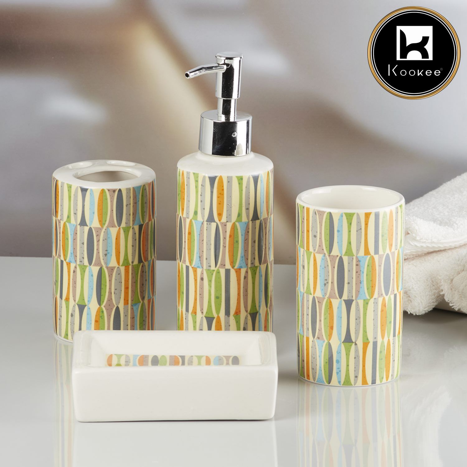 Ceramic Bathroom Set of 4 with Soap Dispenser (10057)