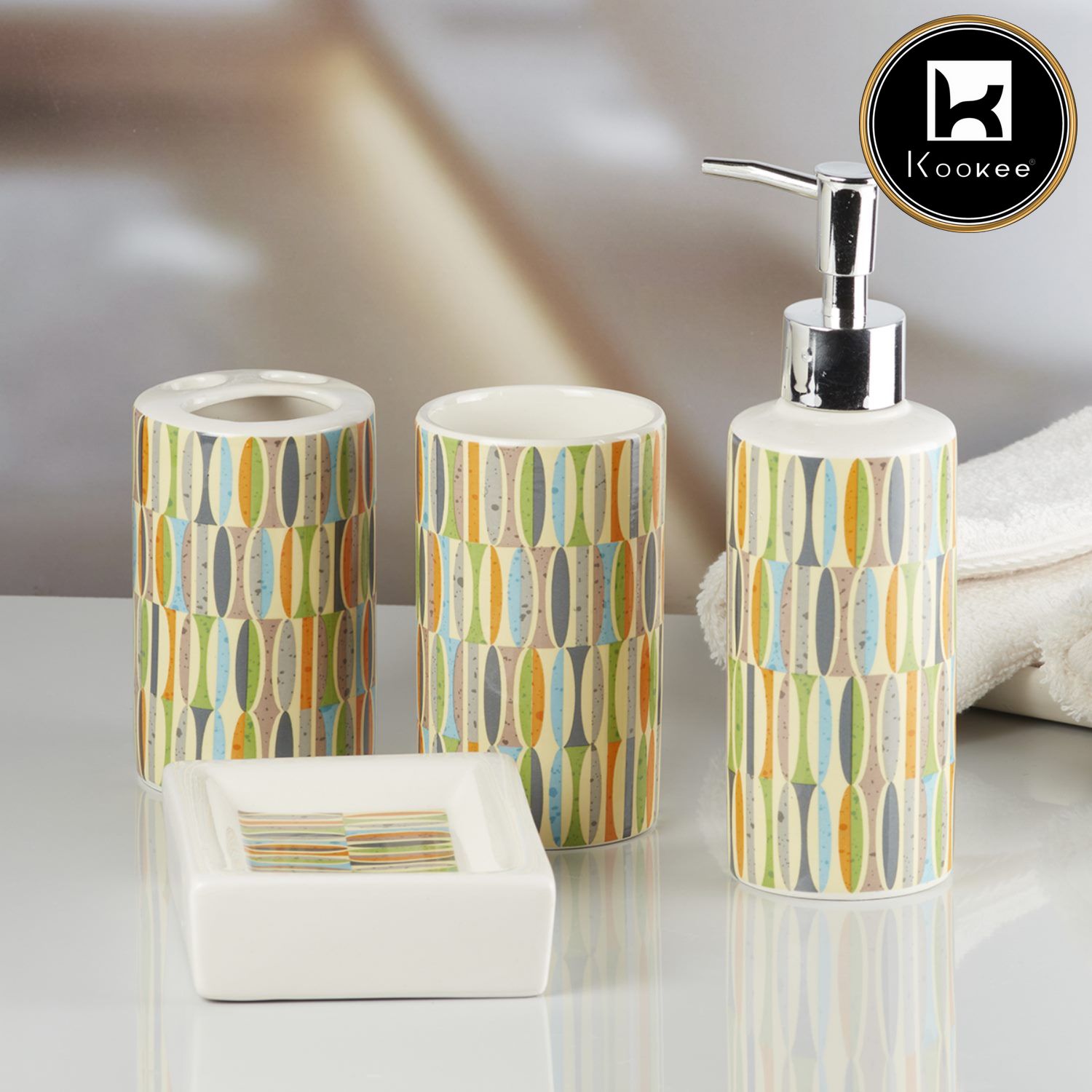 Kookee Ceramic Bathroom Sets, Multi, ART10057
