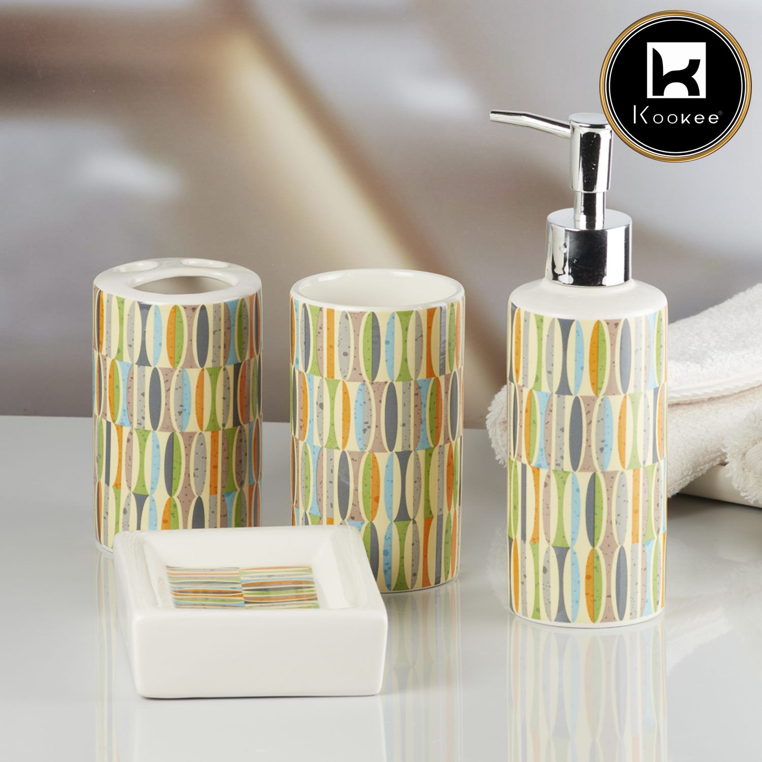 Ceramic Bathroom Set of 4 with Soap Dispenser (10057)