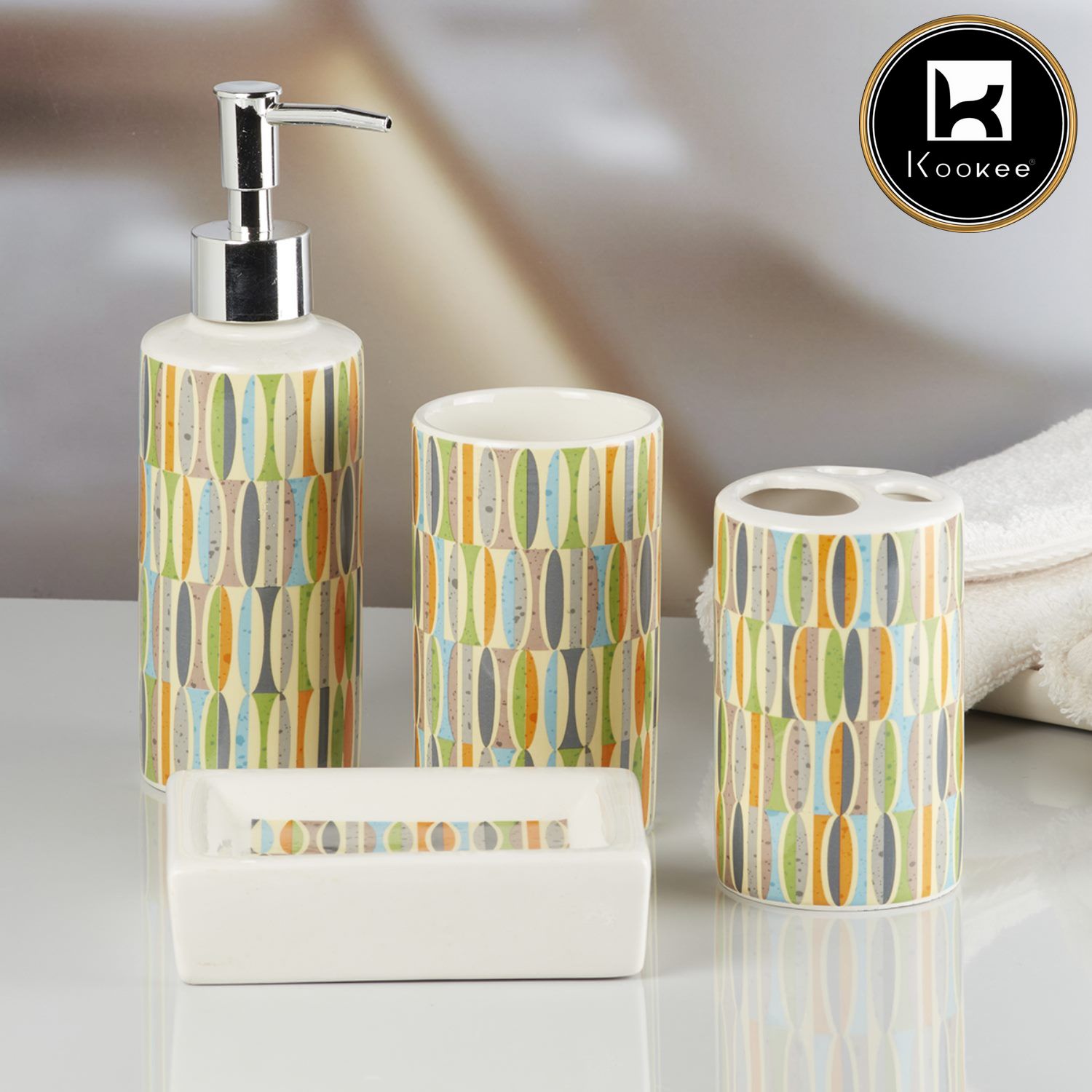 Ceramic Bathroom Set of 4 with Soap Dispenser (10057)