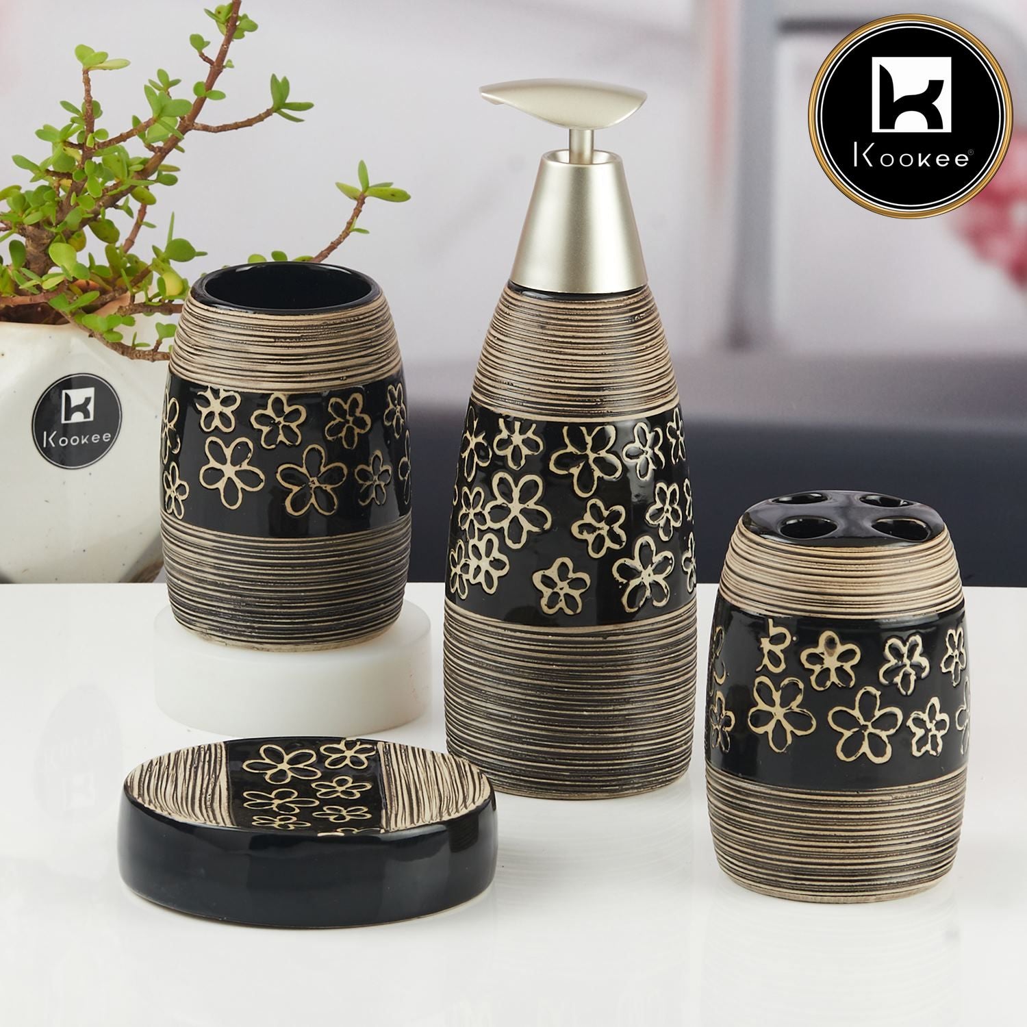 Kookee Ceramic Bathroom Sets, Brown, ART10060