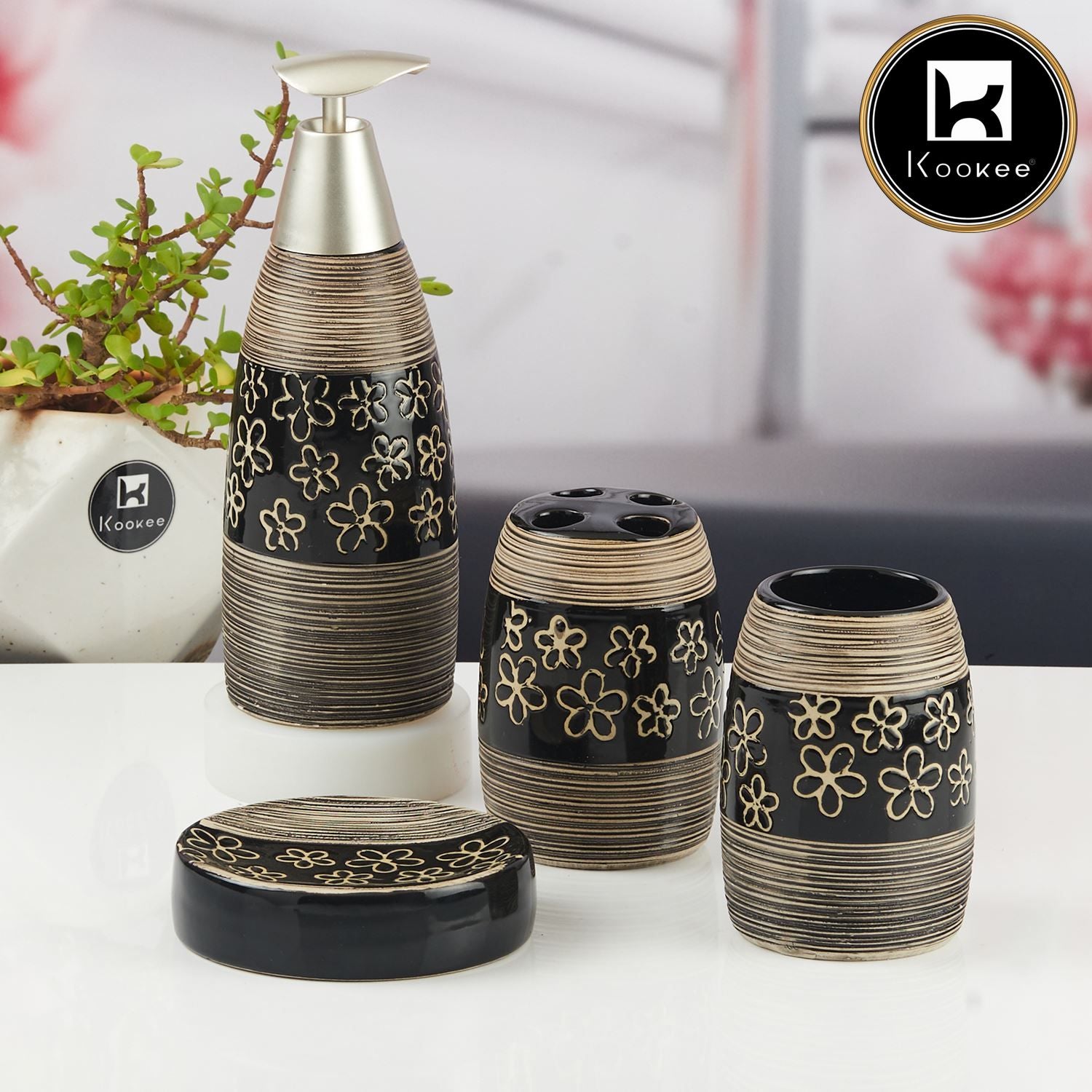 Kookee Ceramic Bathroom Sets, Brown, ART10060