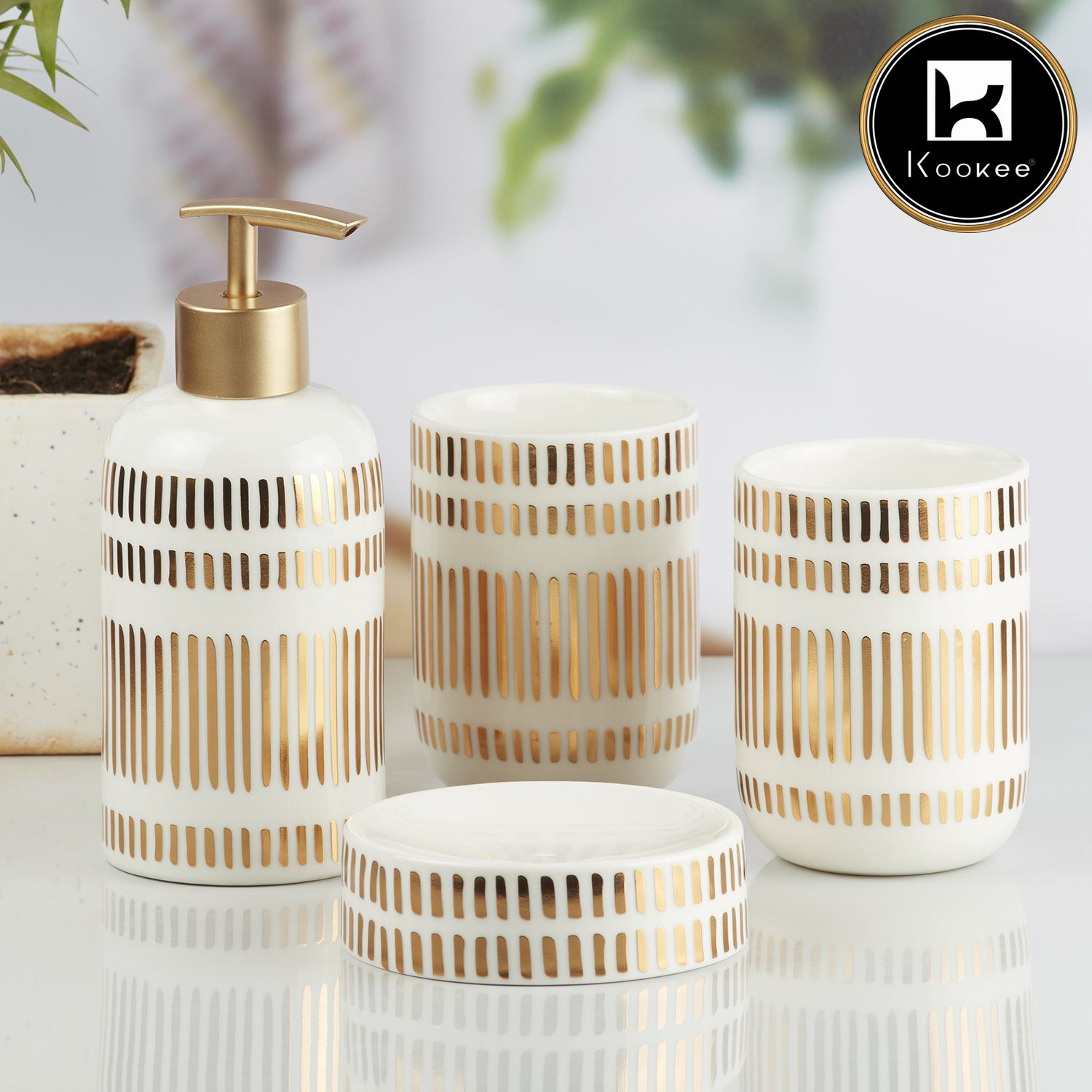 Kookee Ceramic Bathroom Sets, White, ART10070