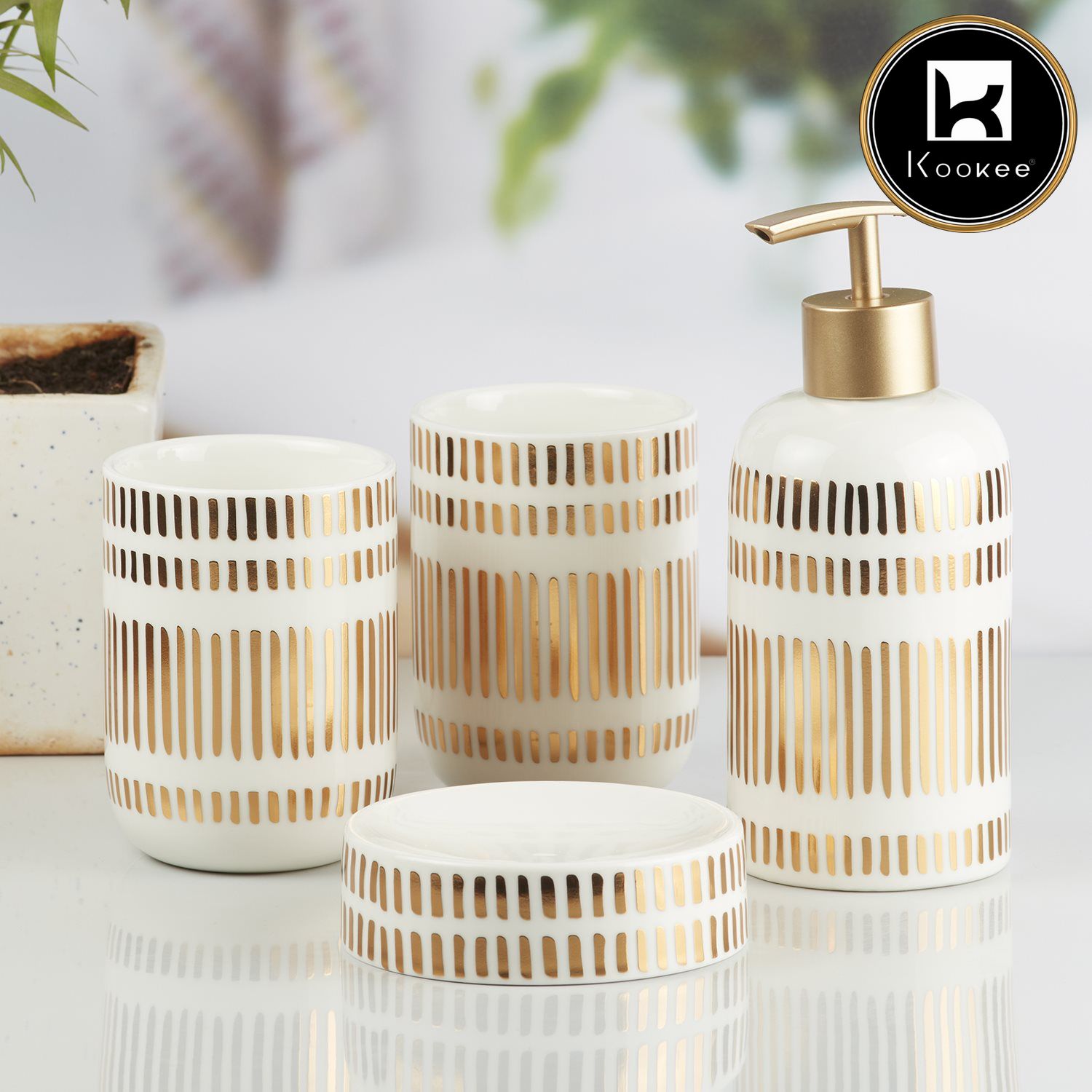 Ceramic Bathroom Set of 4 with Soap Dispenser (10070)