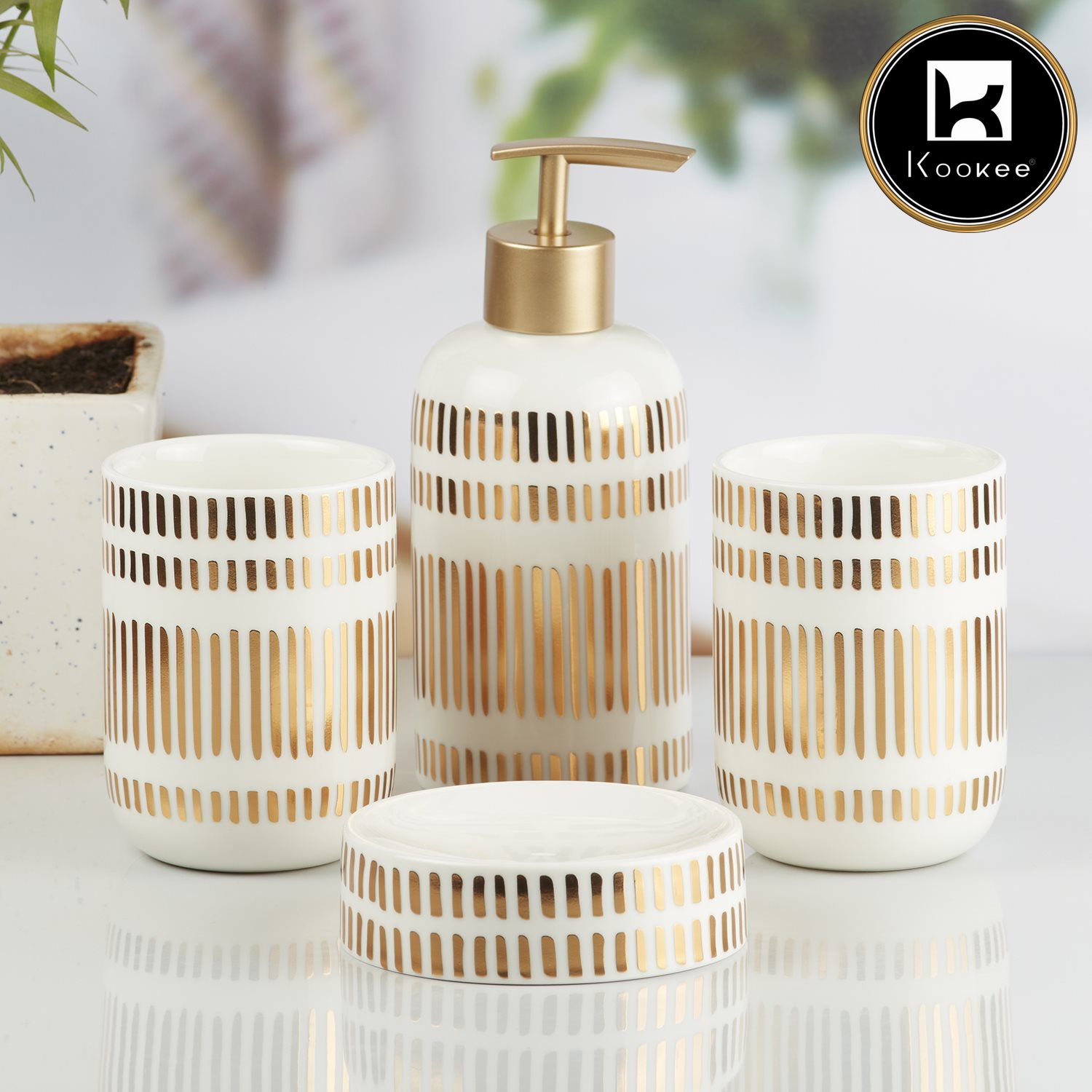 Kookee Ceramic Bathroom Sets, White, ART10070