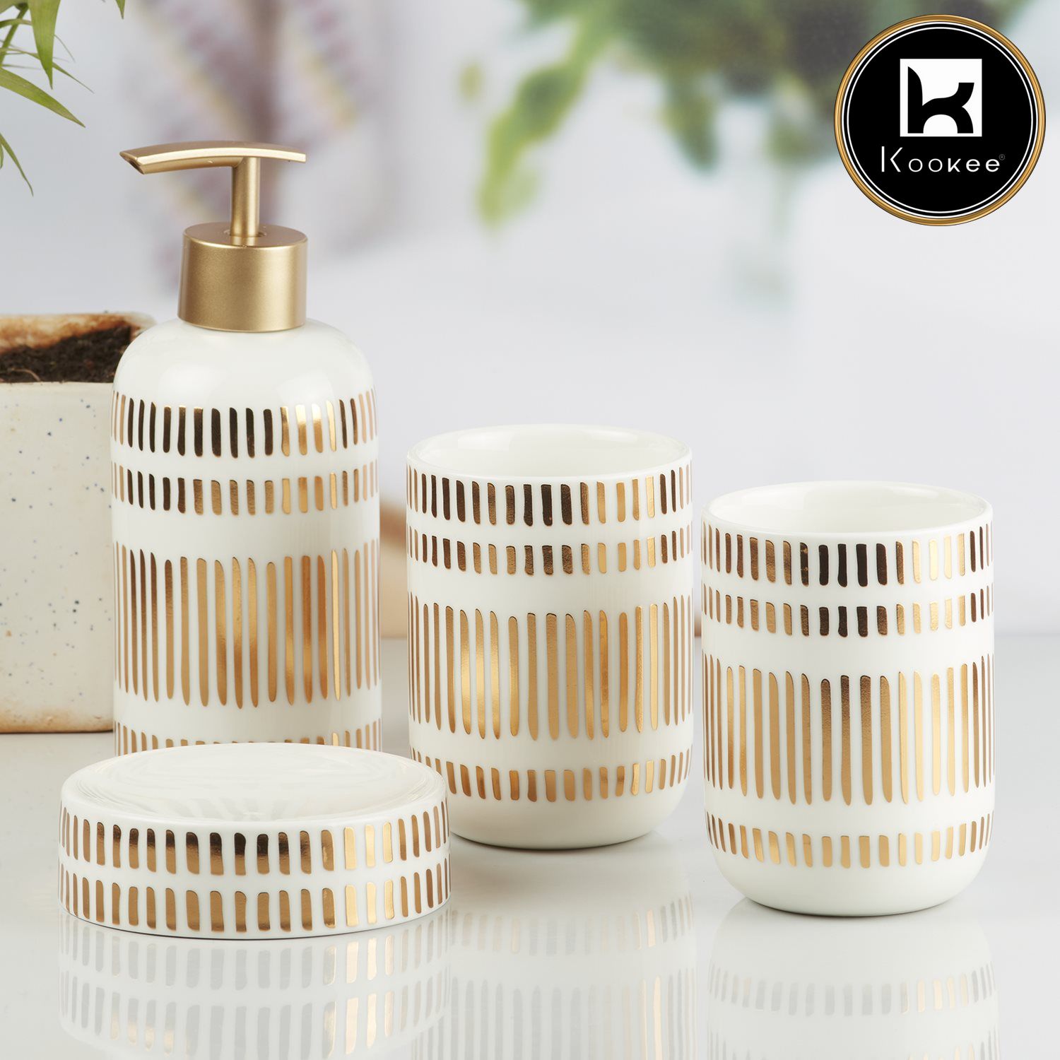 Kookee Ceramic Bathroom Sets, White, ART10070