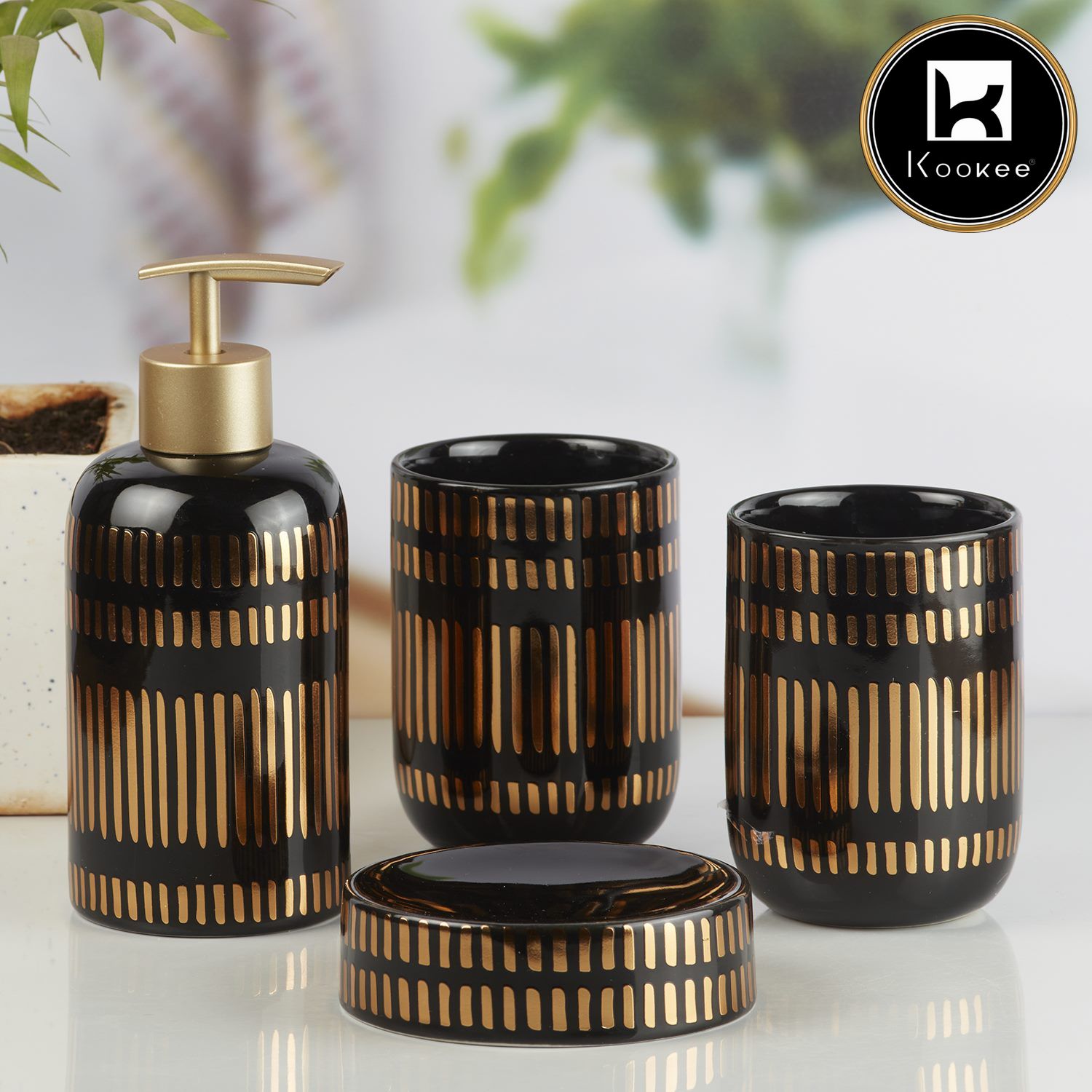 Kookee Ceramic Bathroom Sets, Black, ART10071