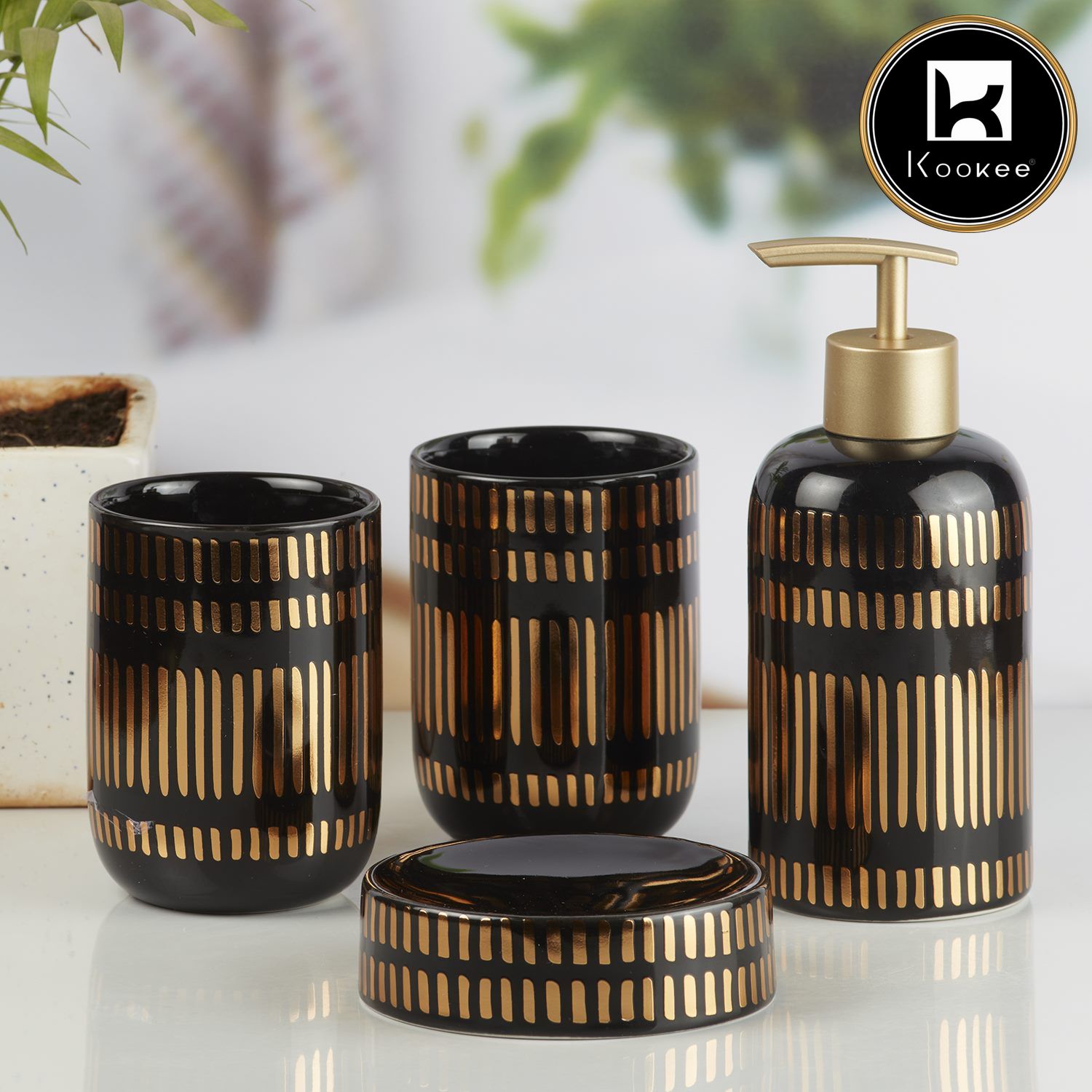 Ceramic Bathroom Set of 4 with Soap Dispenser (10071)