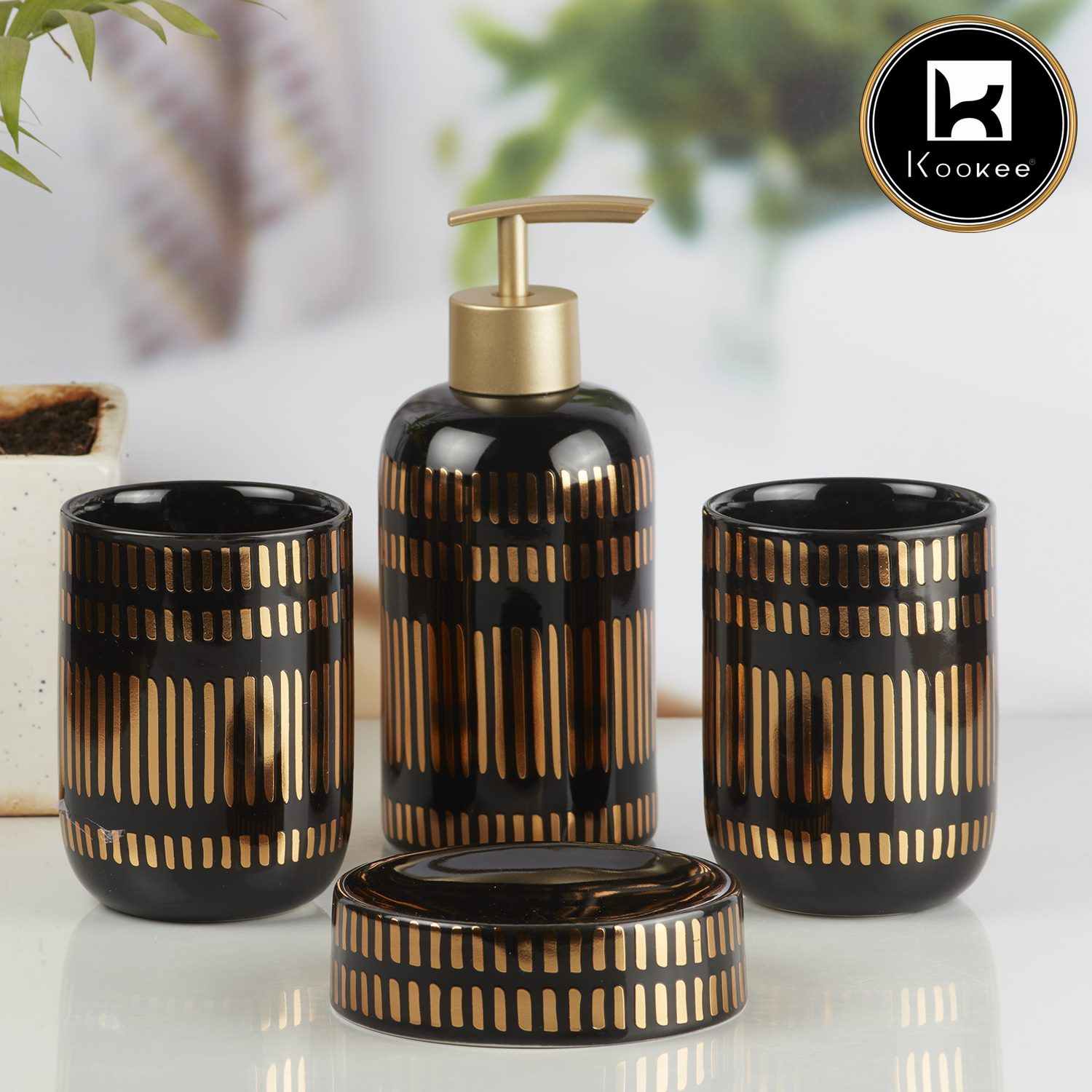 Kookee Ceramic Bathroom Sets, Black, ART10071