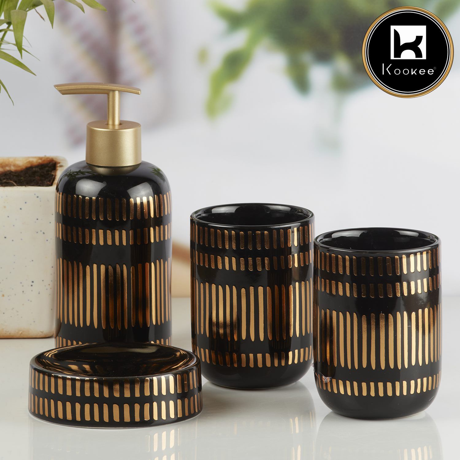 Kookee Ceramic Bathroom Sets, Black, ART10071
