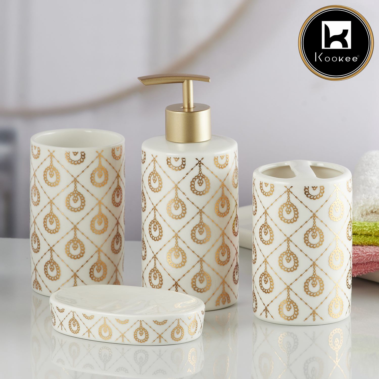 Kookee Ceramic Bathroom Sets, White, ART10072
